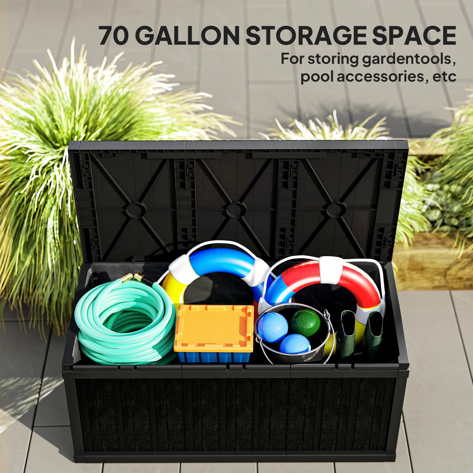 70 Gallon Resin Deck Box with Handles, Waterproof & UV Resistant, Black - Image 6