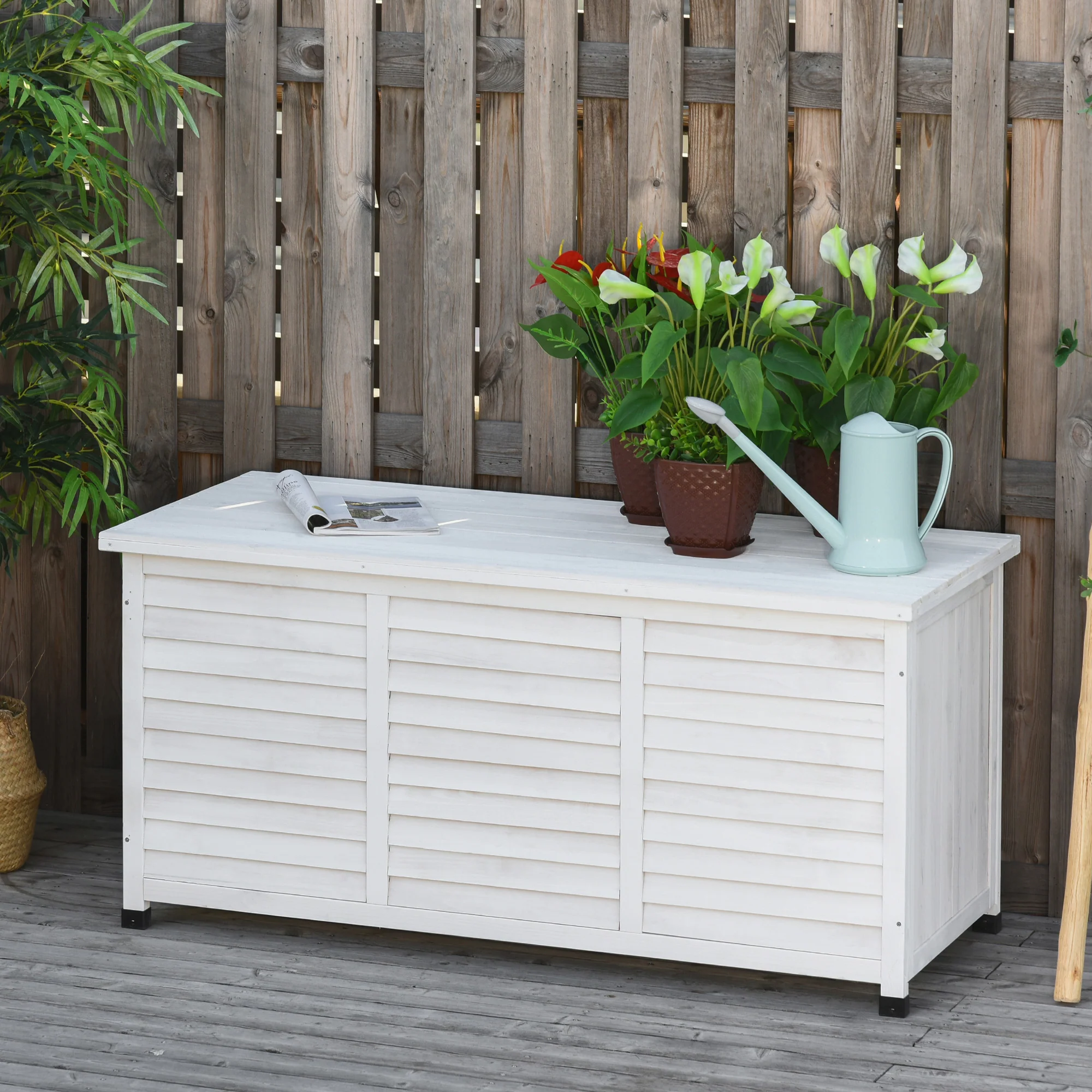 75 Gallon Wooden Deck Box with Weather-Resistant Finish, White - Image 4