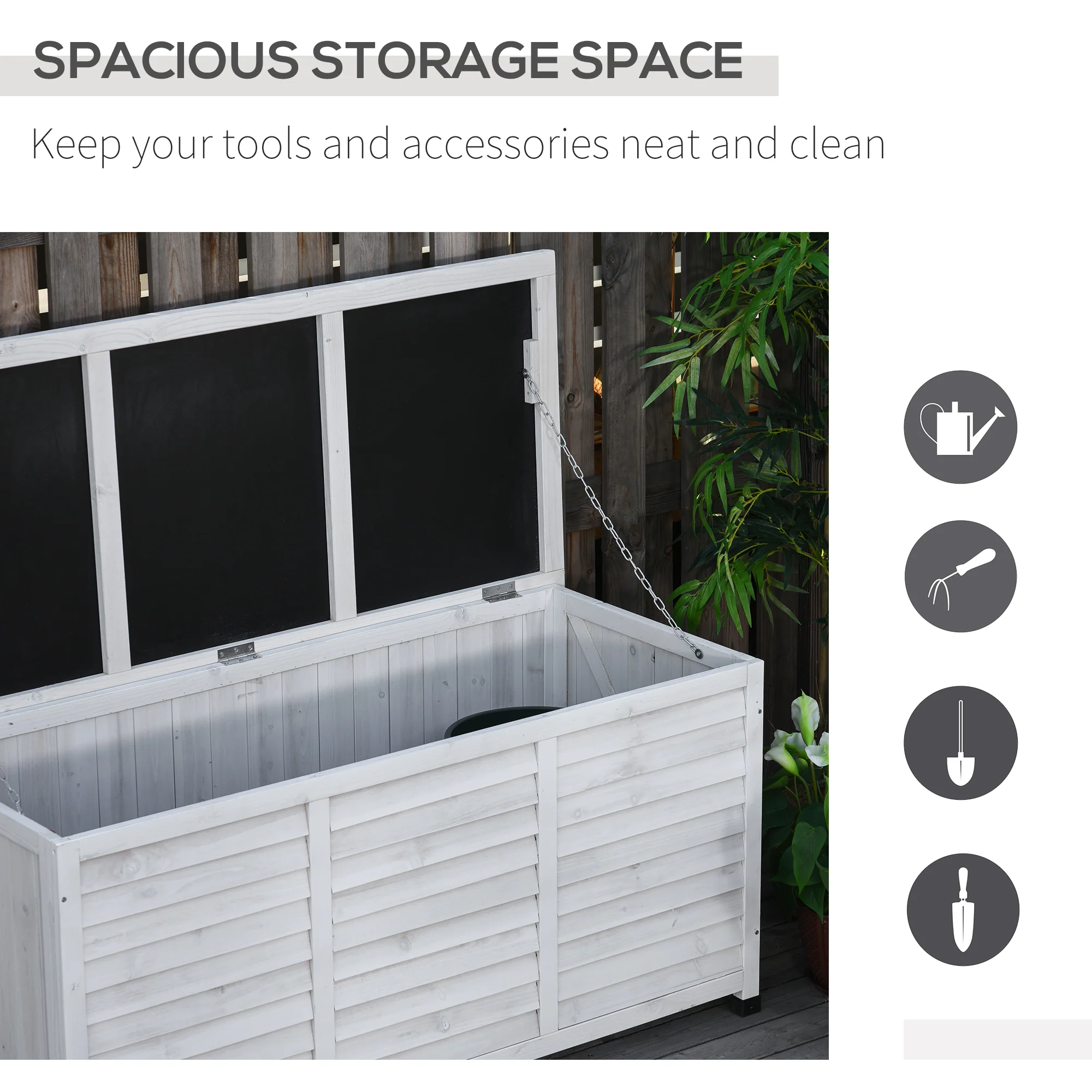 75 Gallon Wooden Deck Box with Weather-Resistant Finish, White - Image 6