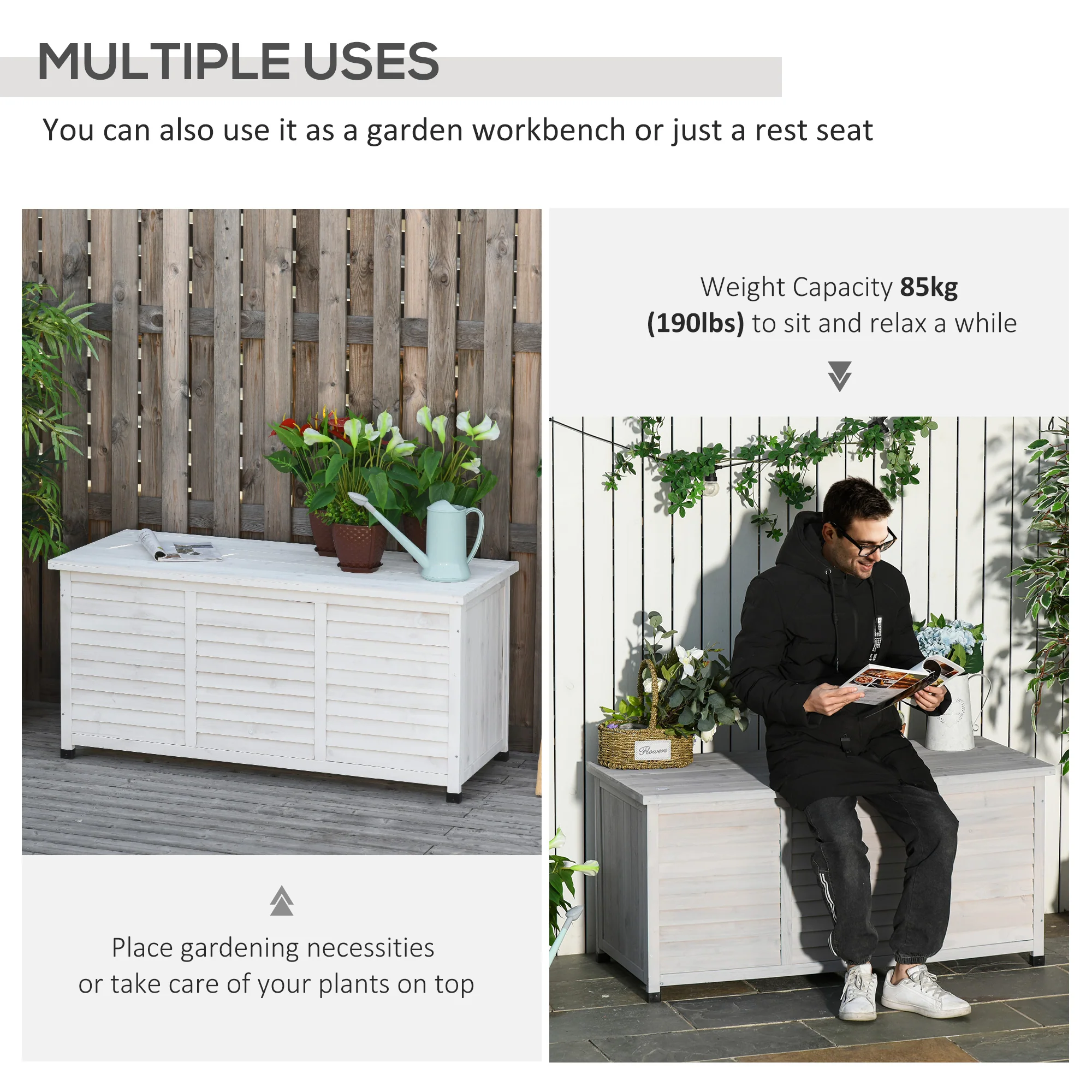 75 Gallon Wooden Deck Box with Weather-Resistant Finish, White - Image 7