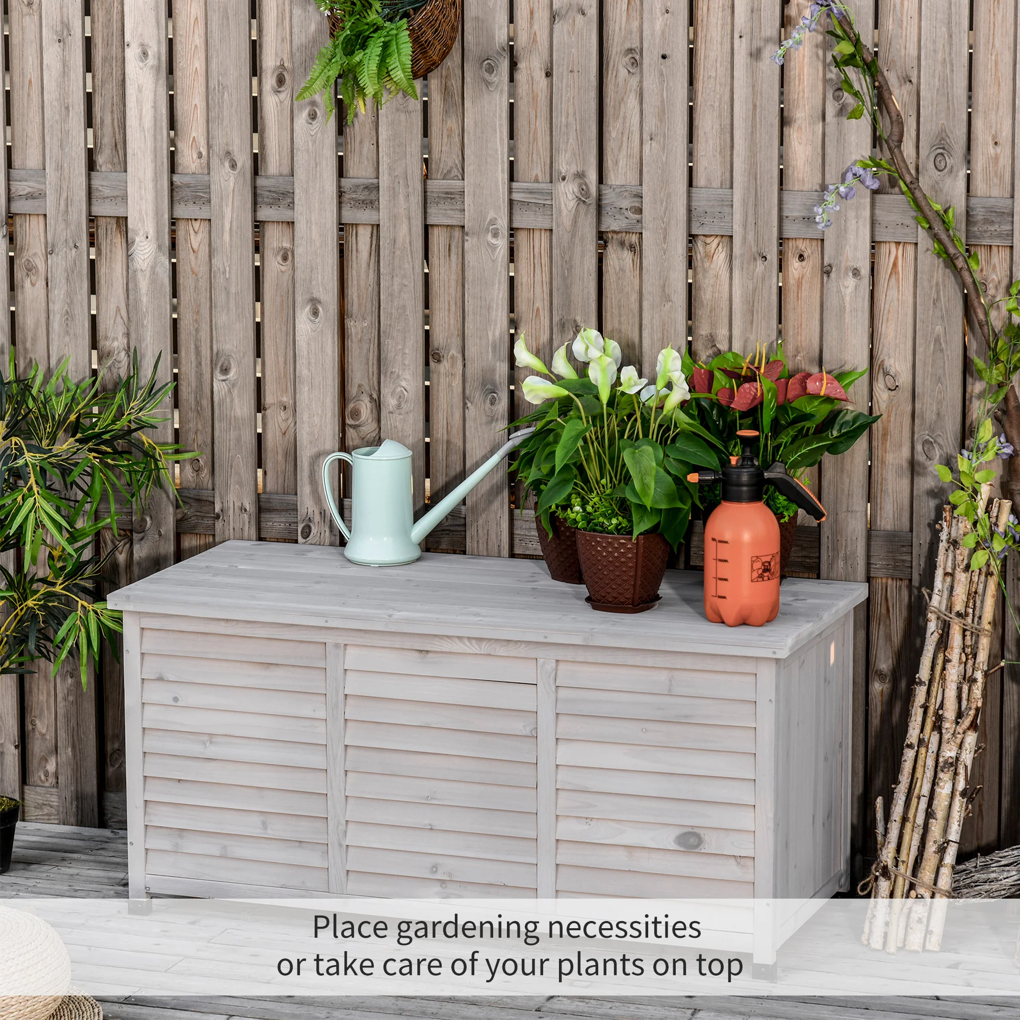 75 Gallon Wooden Deck Box with Weather-Resistant Finish, Grey - Image 4