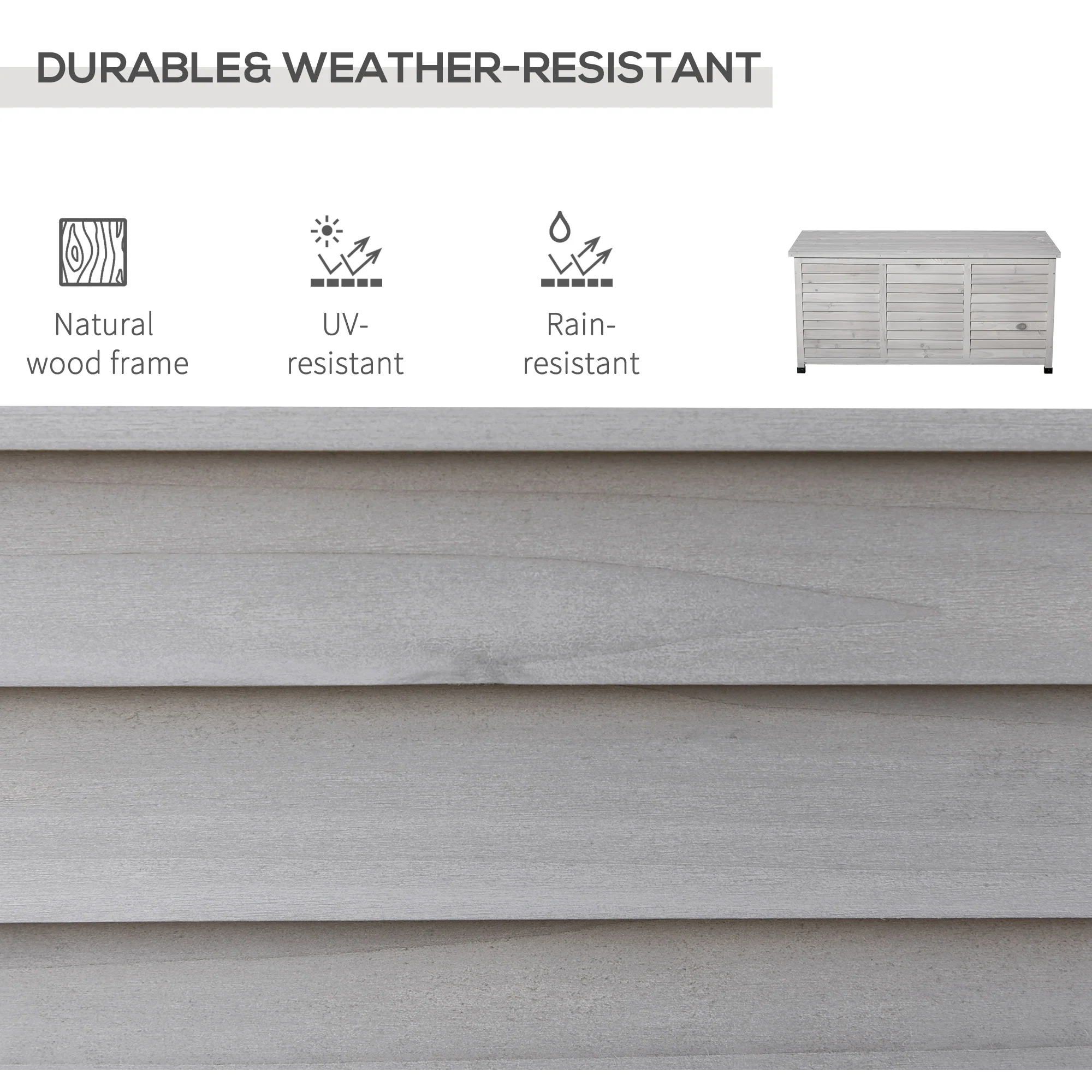 75 Gallon Wooden Deck Box with Weather-Resistant Finish, Grey - Image 6