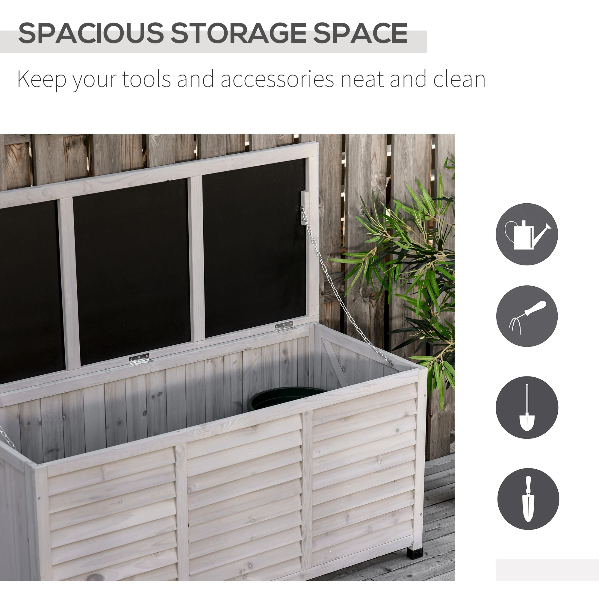 75 Gallon Wooden Deck Box with Weather-Resistant Finish, Grey - Image 8