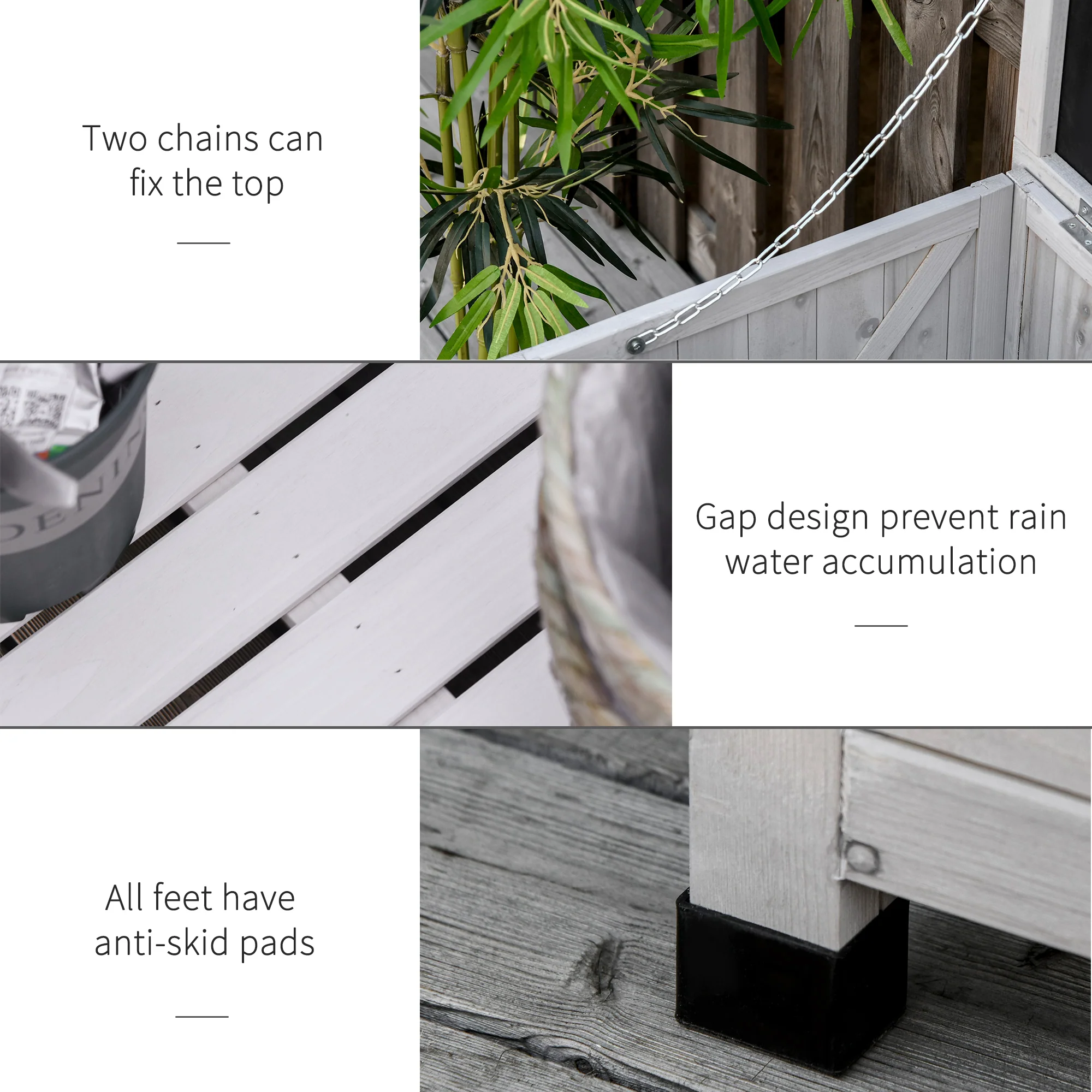 75 Gallon Wooden Deck Box with Weather-Resistant Finish, Grey - Image 9