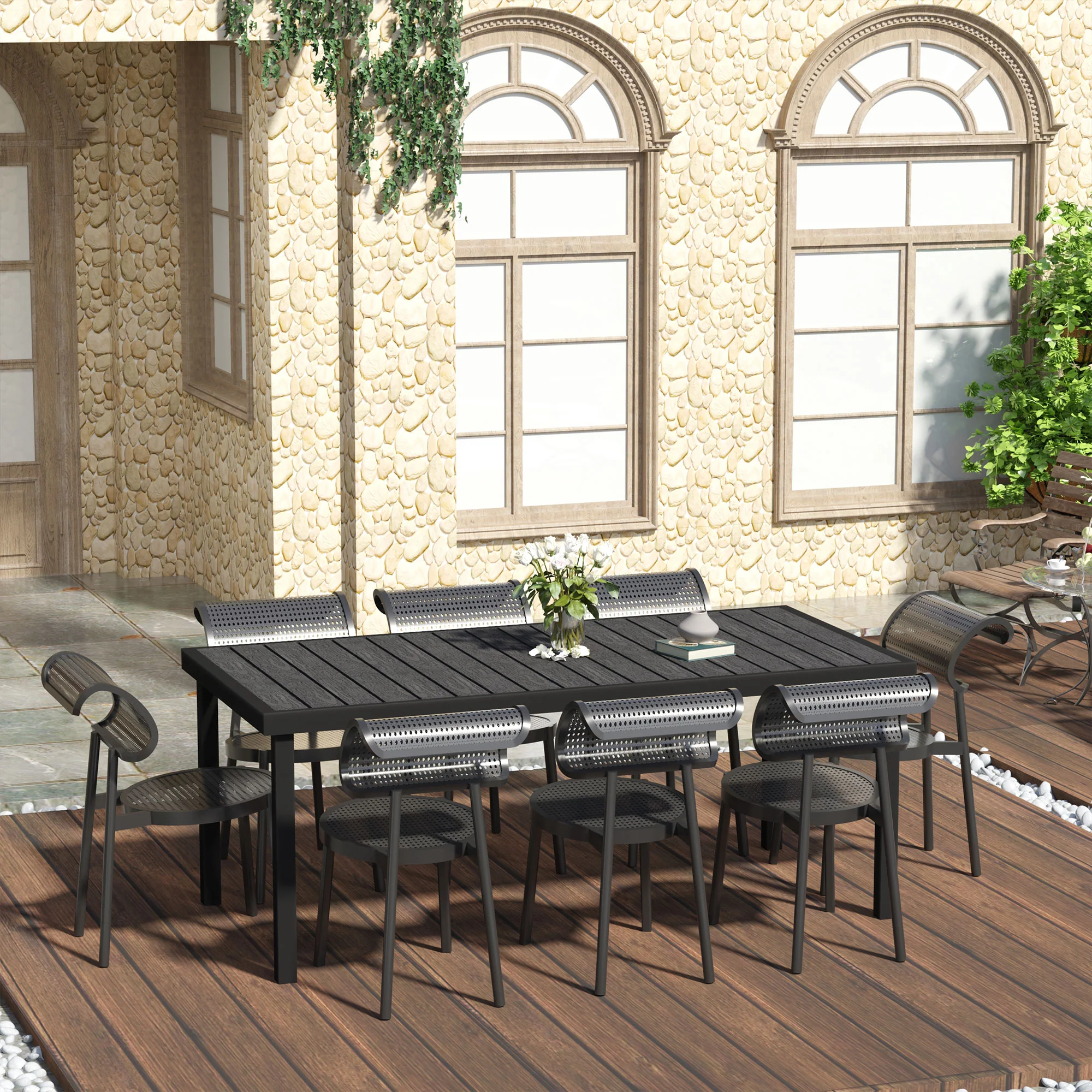 Patio Dining Table for 8, Rectangular Aluminum Outdoor Table for Garden Lawn, Black - Image 3