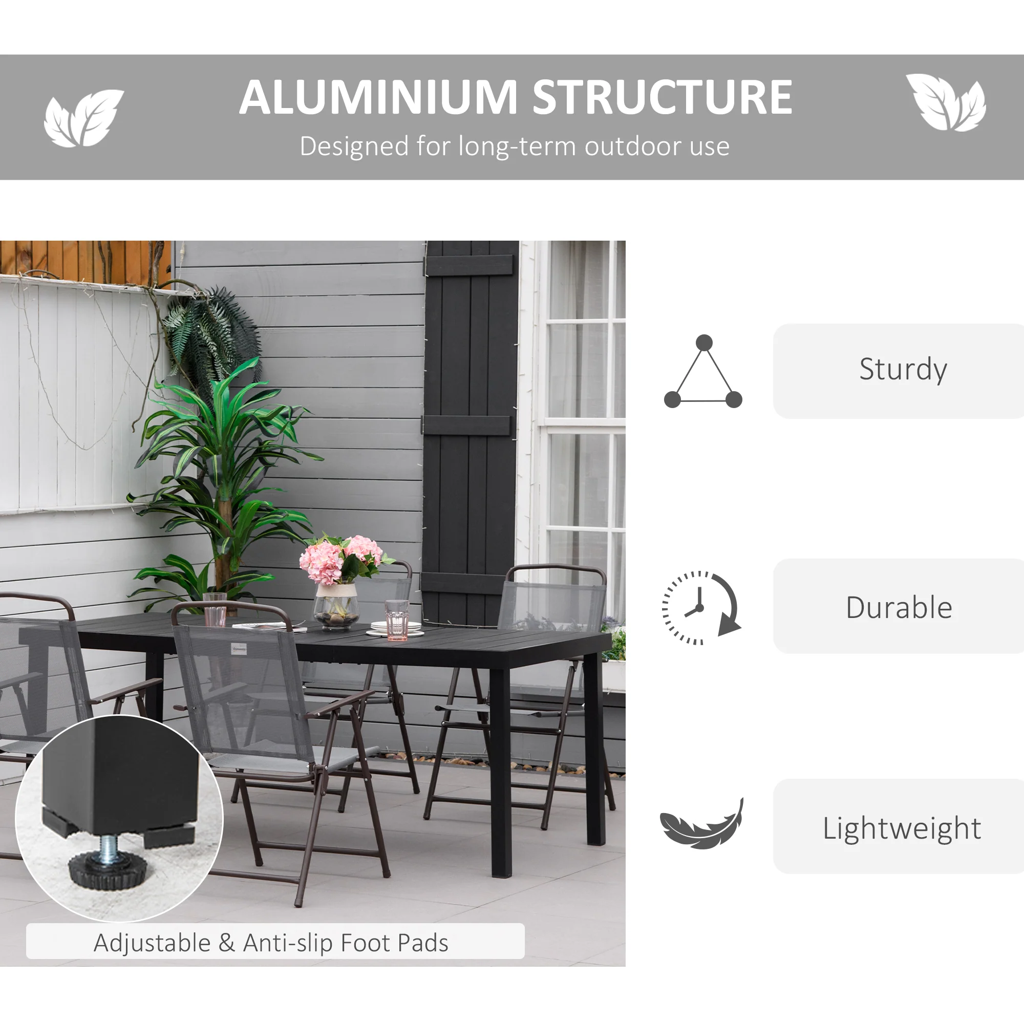 Patio Dining Table for 8, Rectangular Aluminum Outdoor Table for Garden Lawn, Black - Image 7