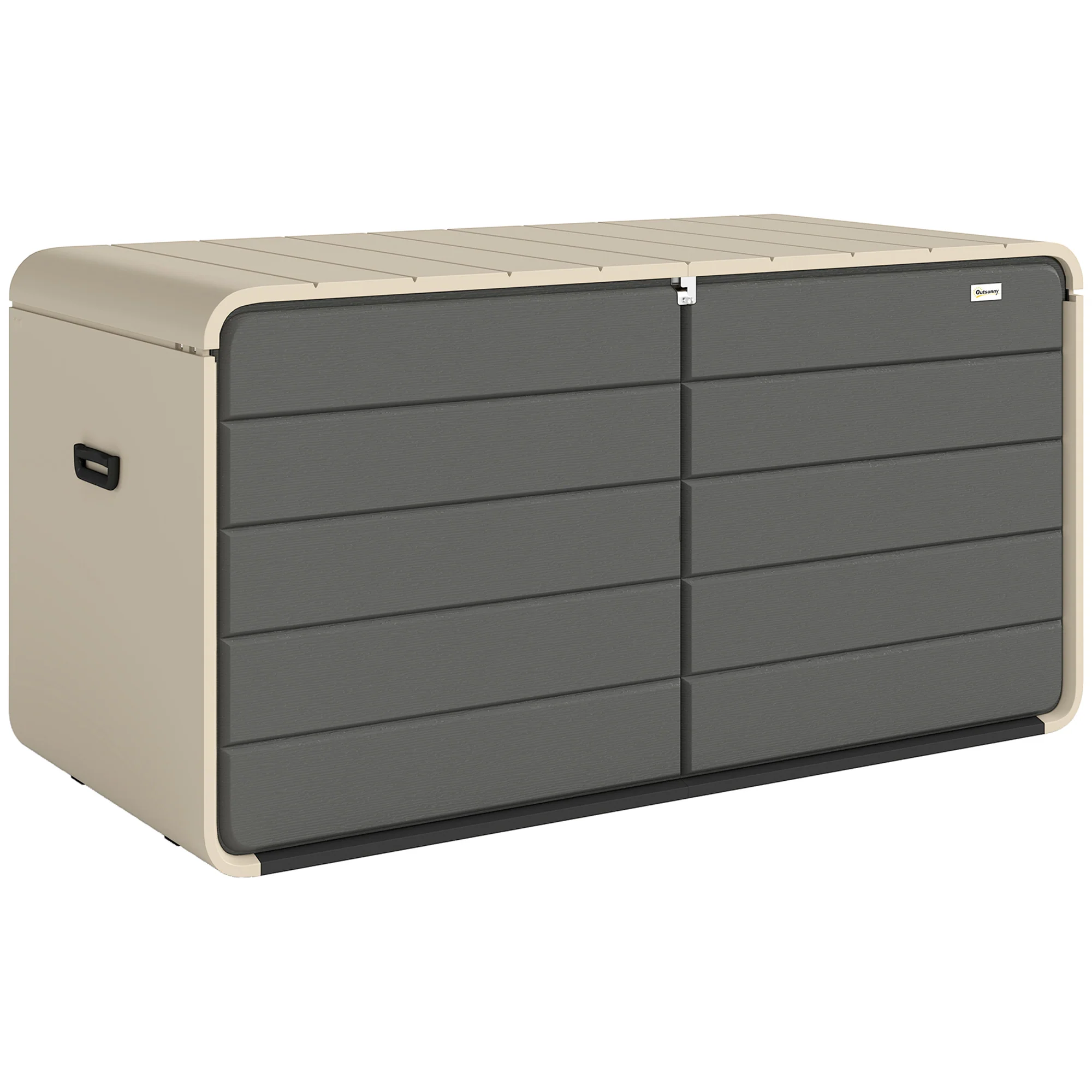 757 L Garden Storage Box with Wheels and Lockable Lid, Beige/Grey - Image 12