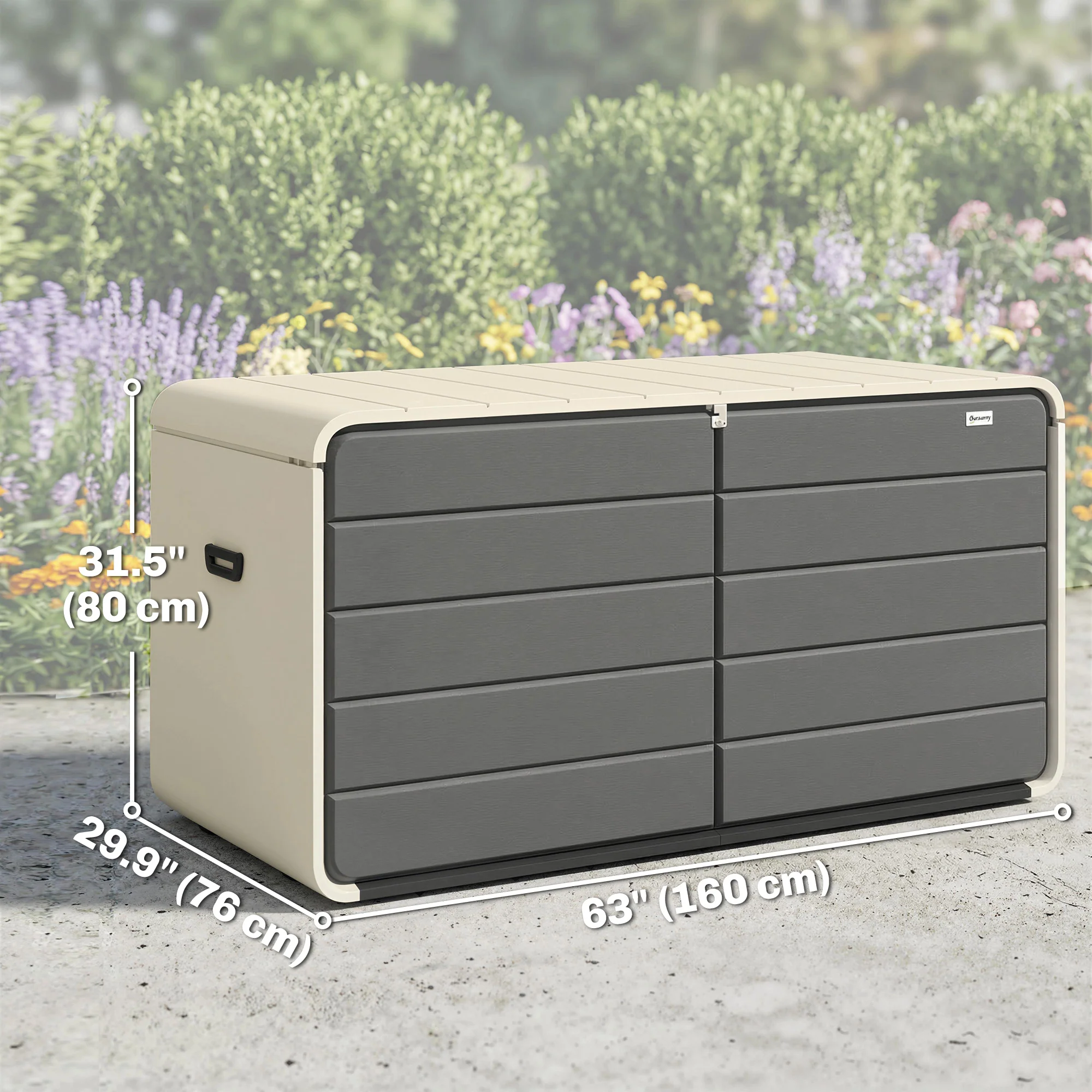 757 L Garden Storage Box with Wheels and Lockable Lid, Beige/Grey - Image 5