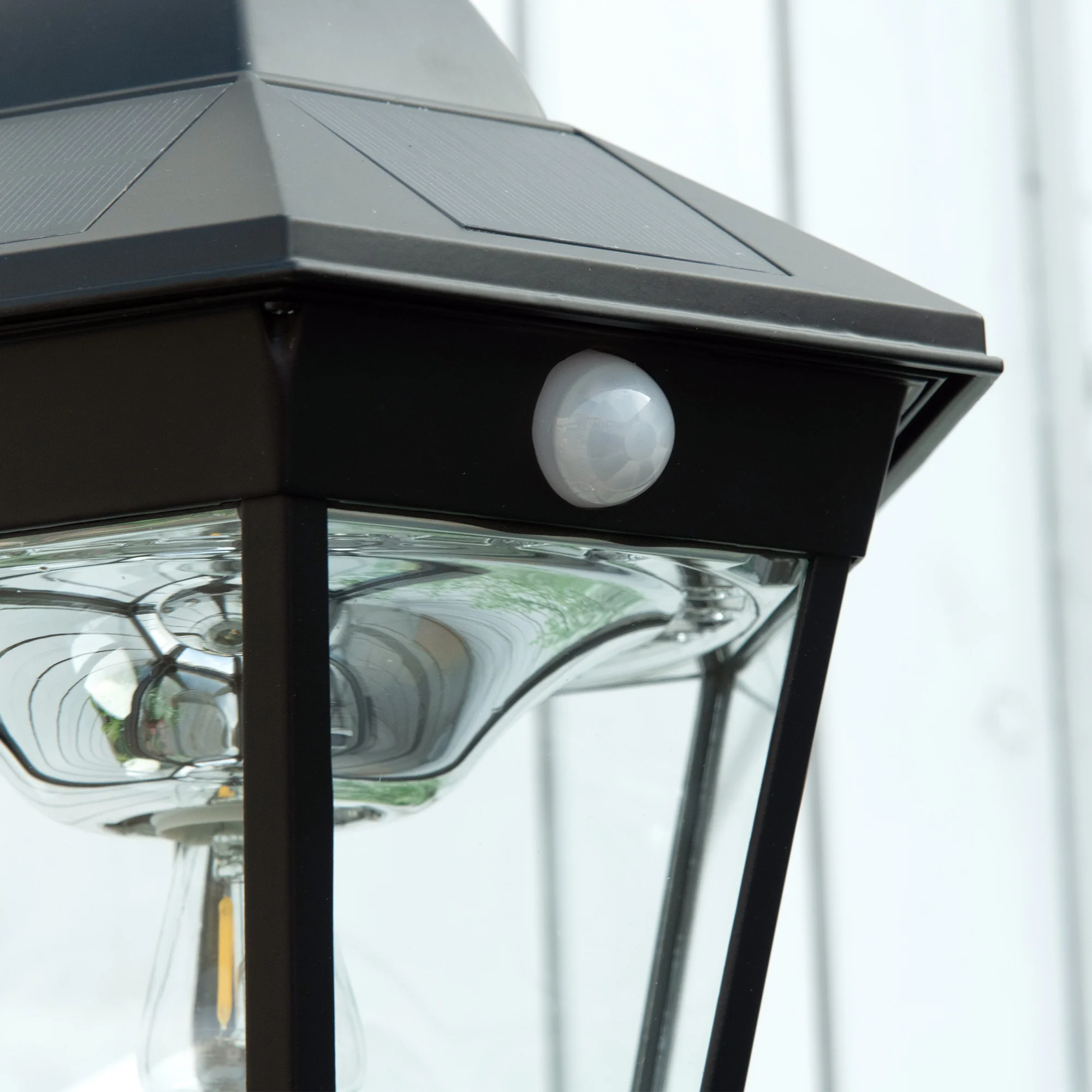 77" Aluminum Solar Lamp Post Light w/ Motion Sensor PIR & Adjustable Brightness, Black - Image 11
