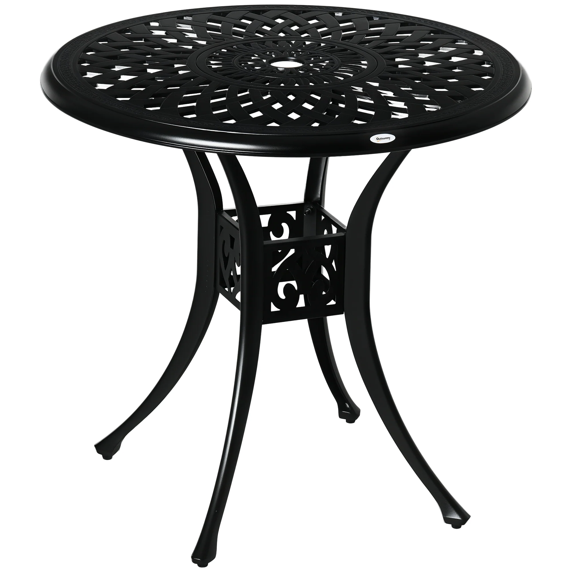 78 cm Round Cast Aluminium Garden Table with Parasol Hole, Black