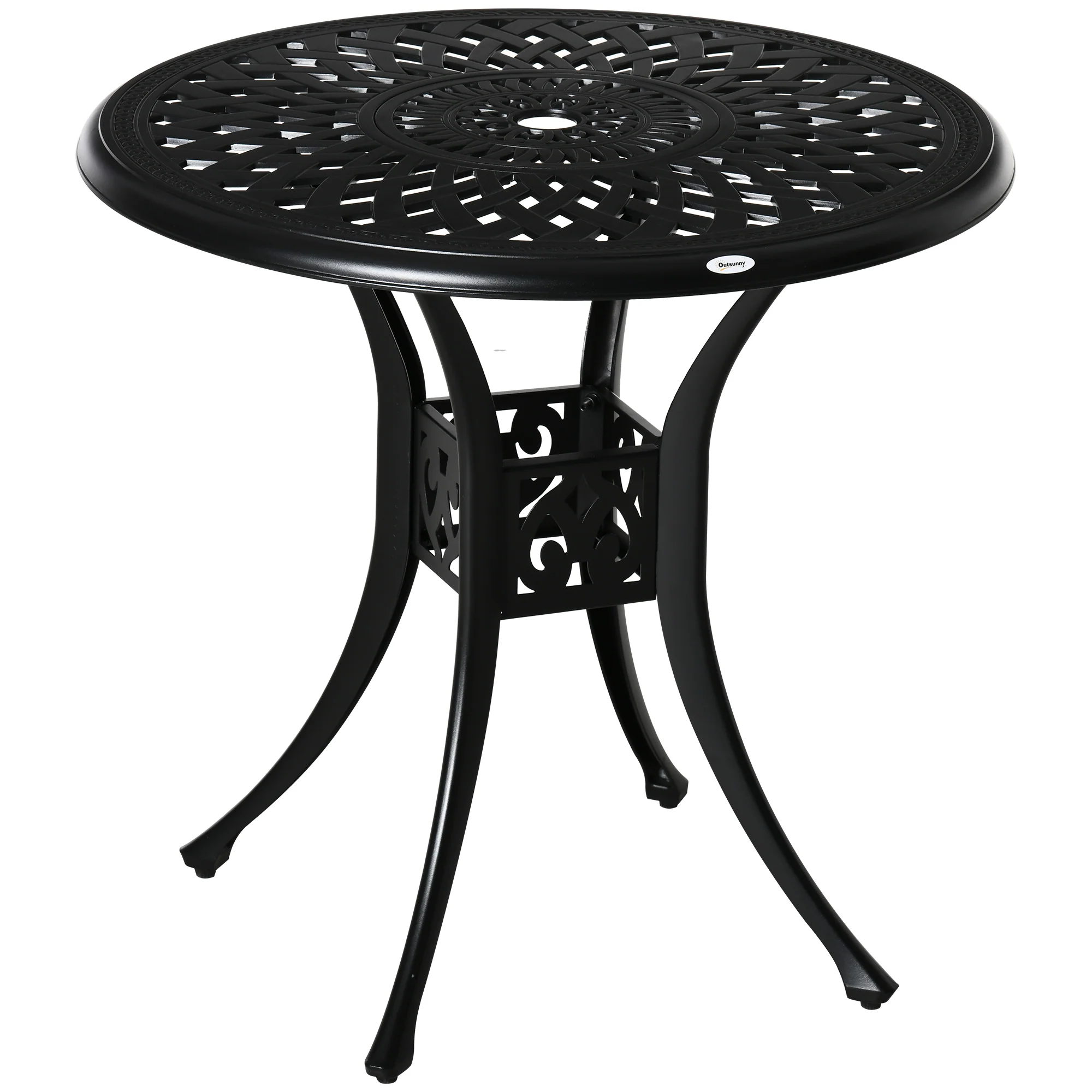 78 cm Round Cast Aluminium Garden Table with Parasol Hole, Black - Image 12