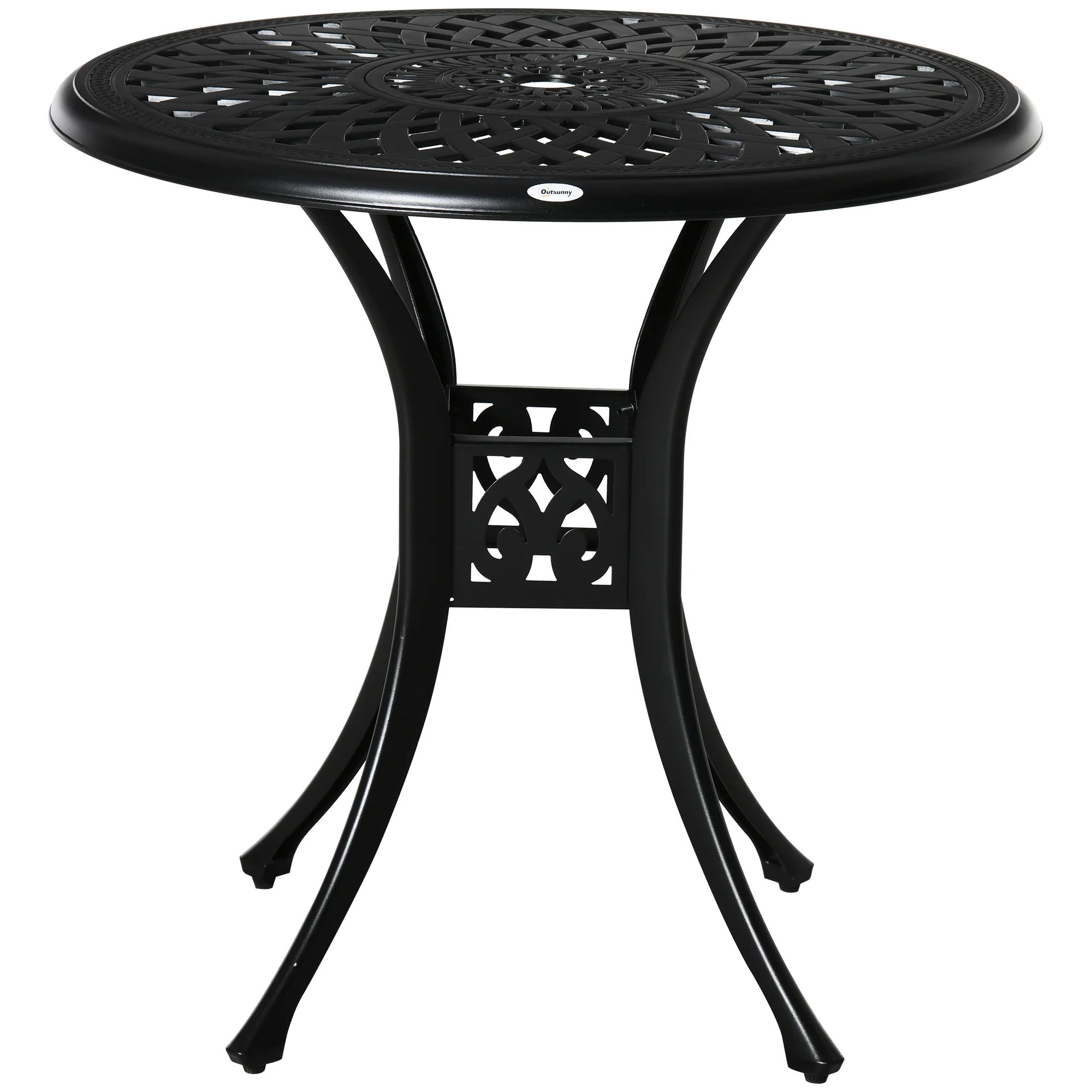 78 cm Round Cast Aluminium Garden Table with Parasol Hole, Black - Image 2