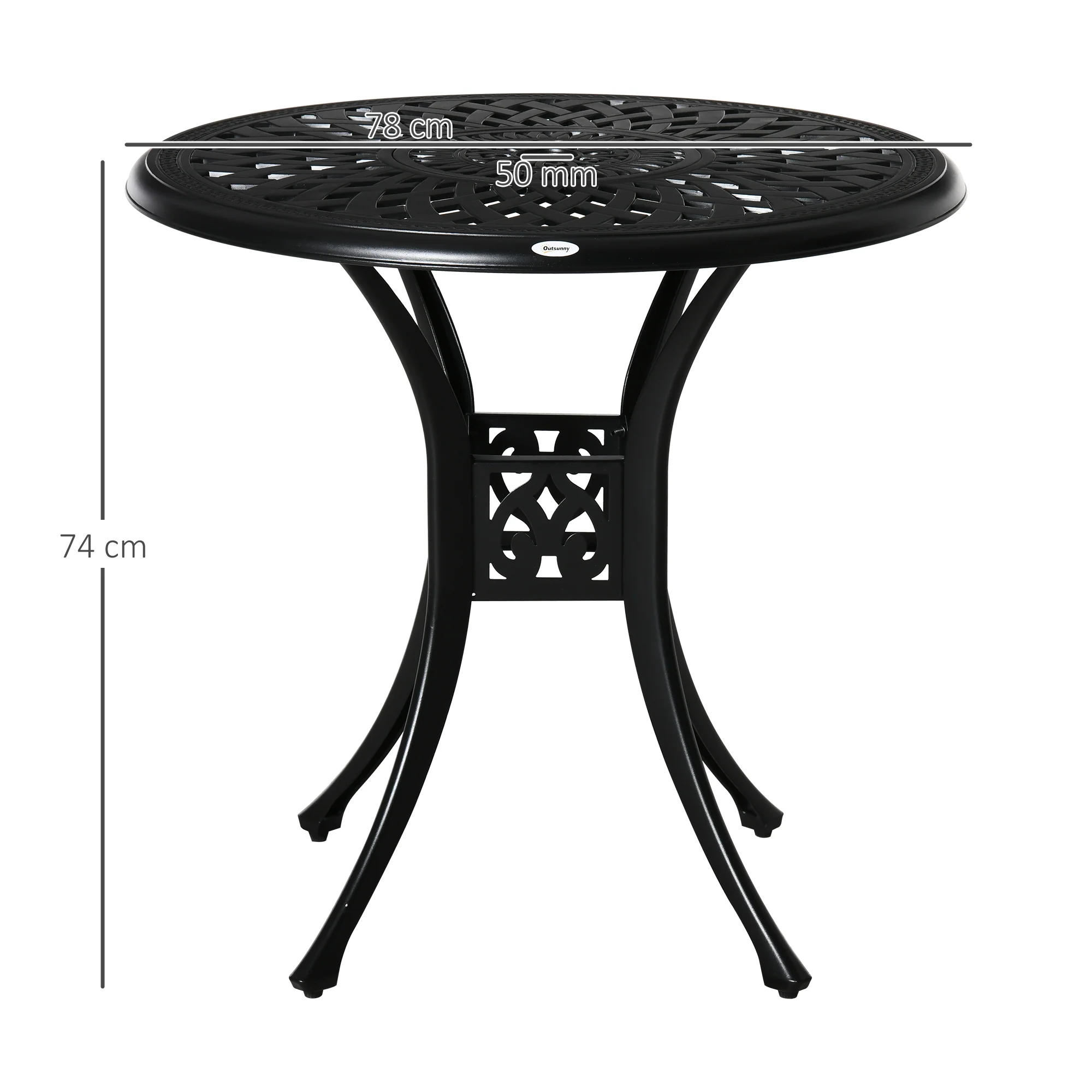 78 cm Round Cast Aluminium Garden Table with Parasol Hole, Black - Image 5