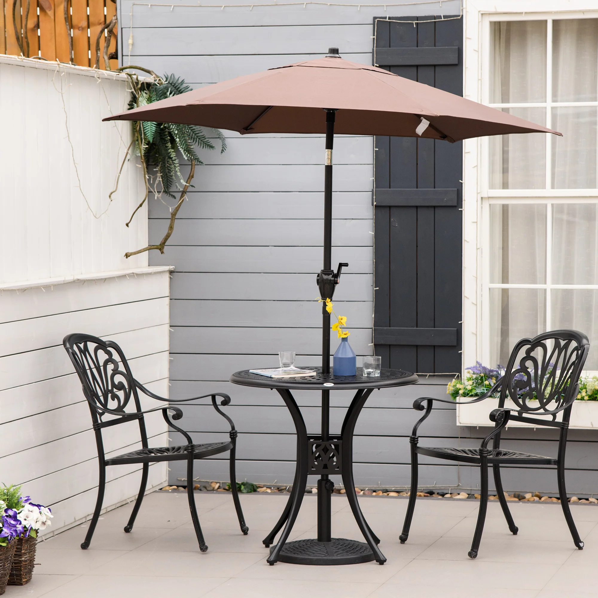78 cm Round Cast Aluminium Garden Table with Parasol Hole, Black - Image 9