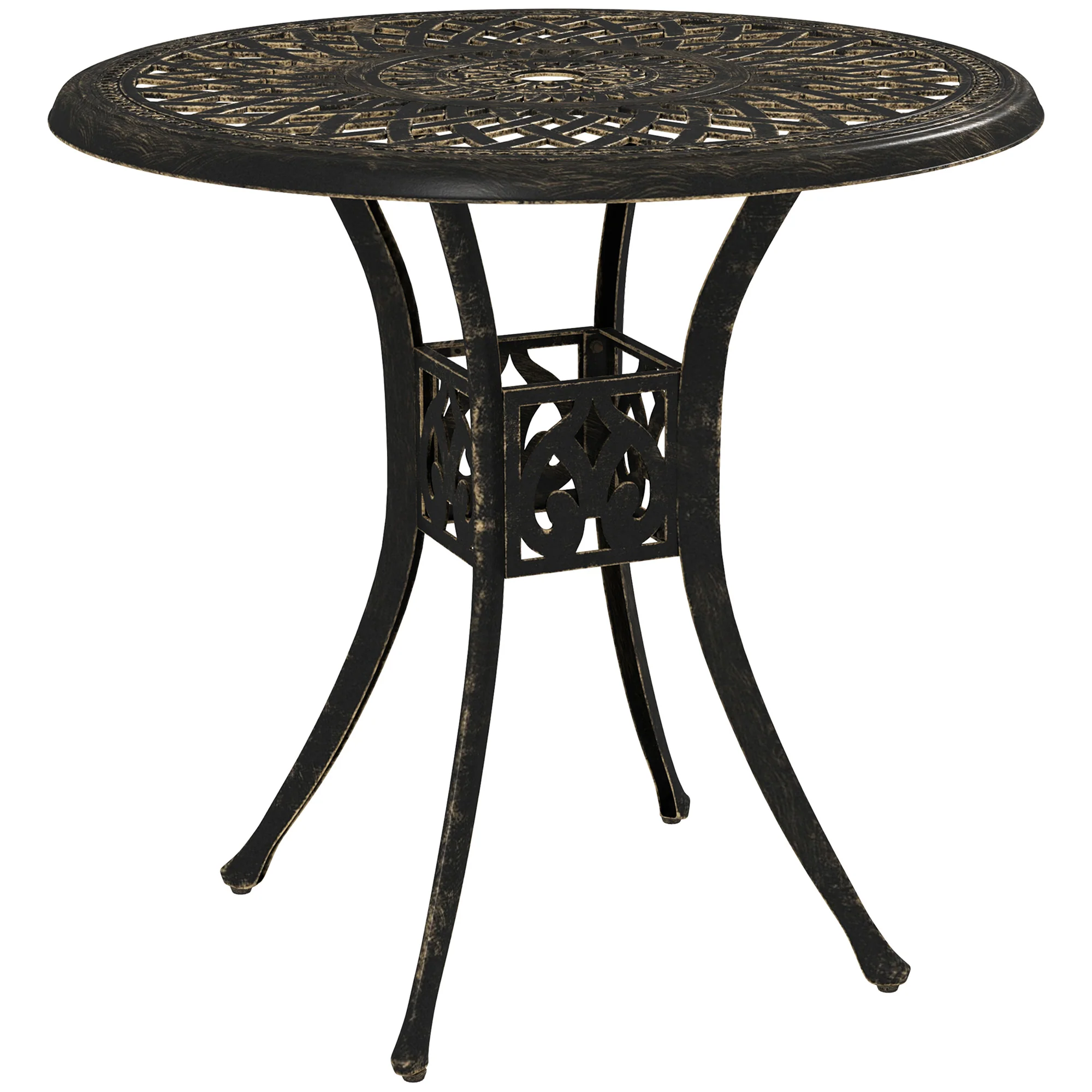 78 cm Round Cast Aluminium Garden Table with Parasol Hole, Bronze Tone - Image 12