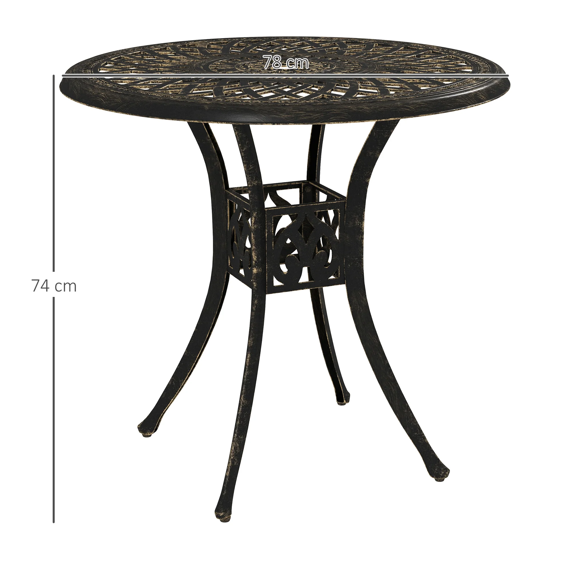 78 cm Round Cast Aluminium Garden Table with Parasol Hole, Bronze Tone - Image 5