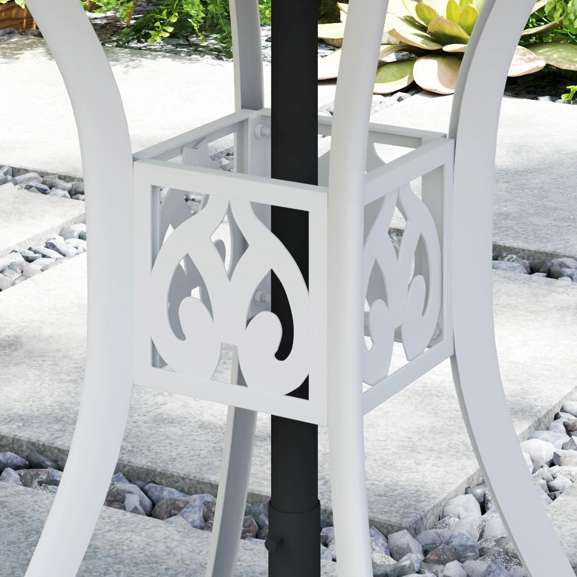 78 cm Round Cast Aluminium Garden Table with Parasol Hole, White - Image 11