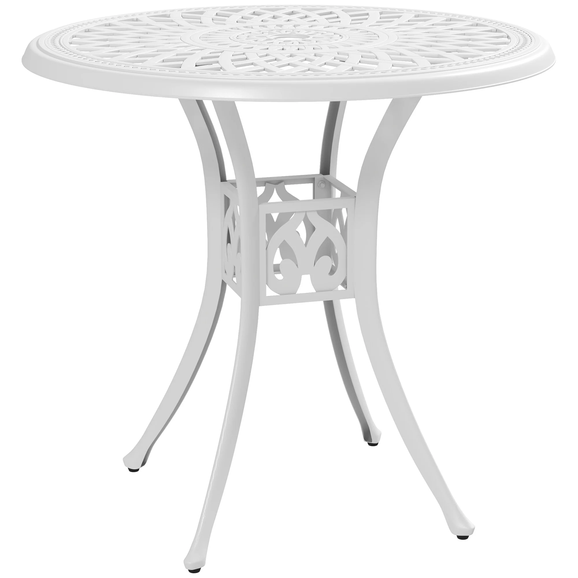 78 cm Round Cast Aluminium Garden Table with Parasol Hole, White - Image 12