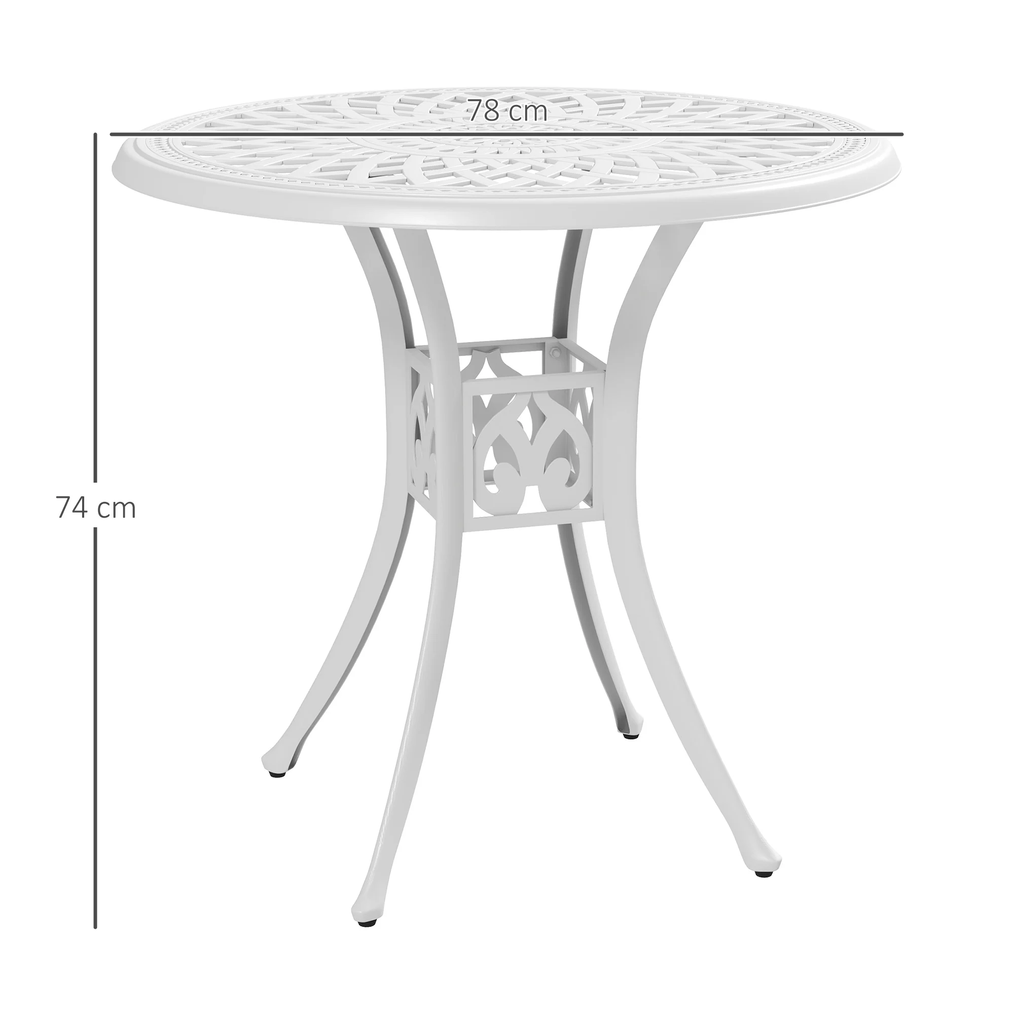78 cm Round Cast Aluminium Garden Table with Parasol Hole, White - Image 5