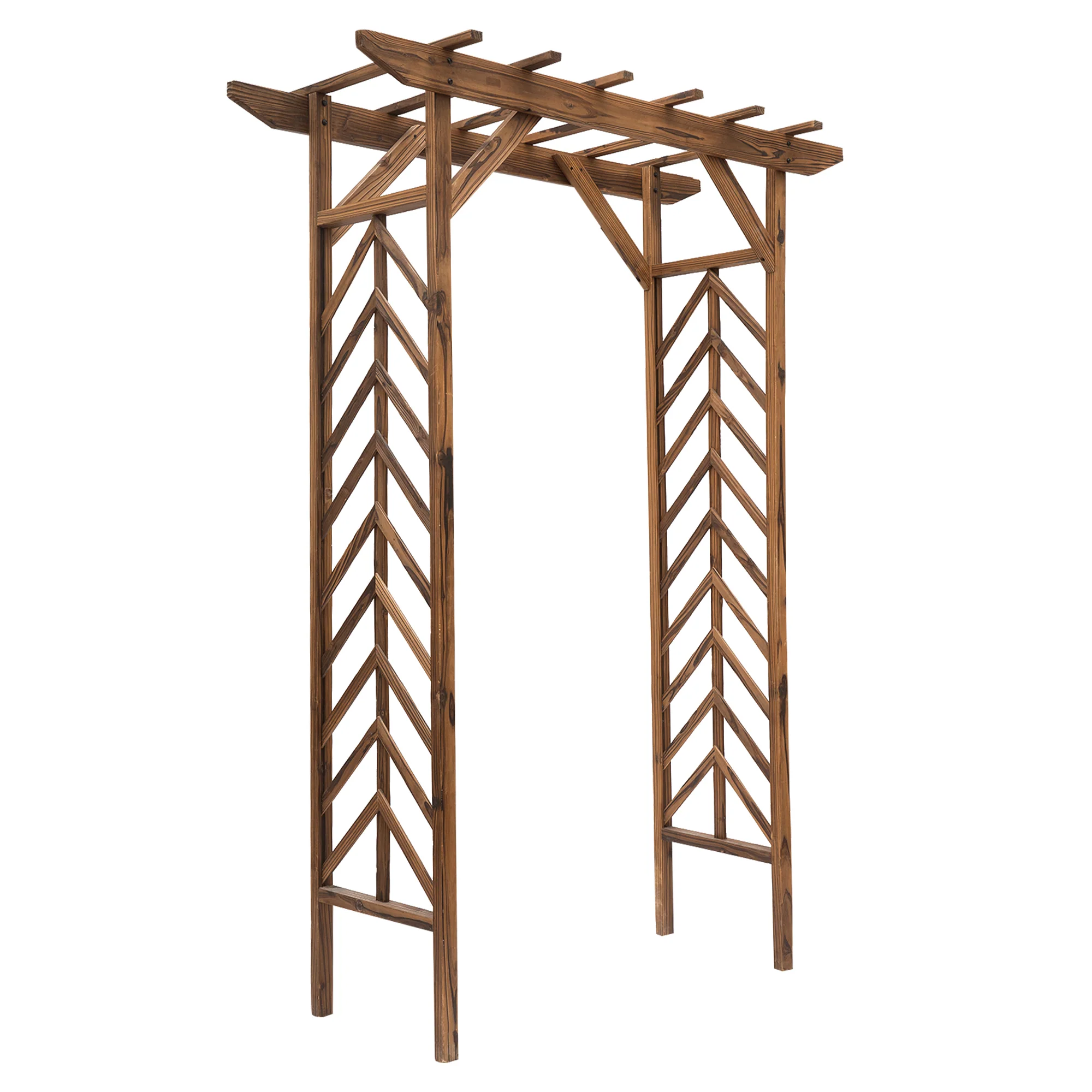 79" Wooden Garden Trellis with Arched Pergola Roof Design for Climbing Vines