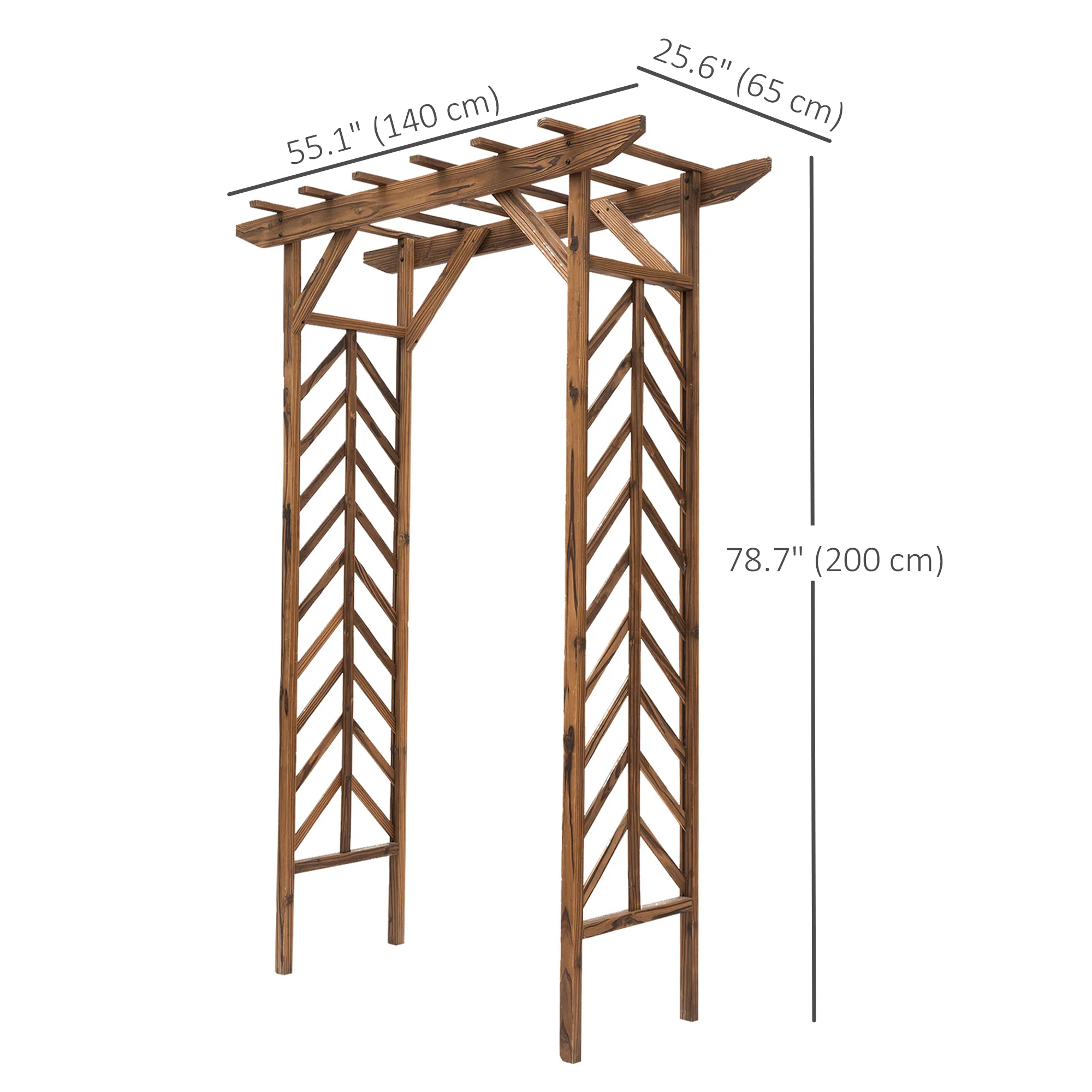 79" Wooden Garden Trellis with Arched Pergola Roof Design for Climbing Vines - Image 5