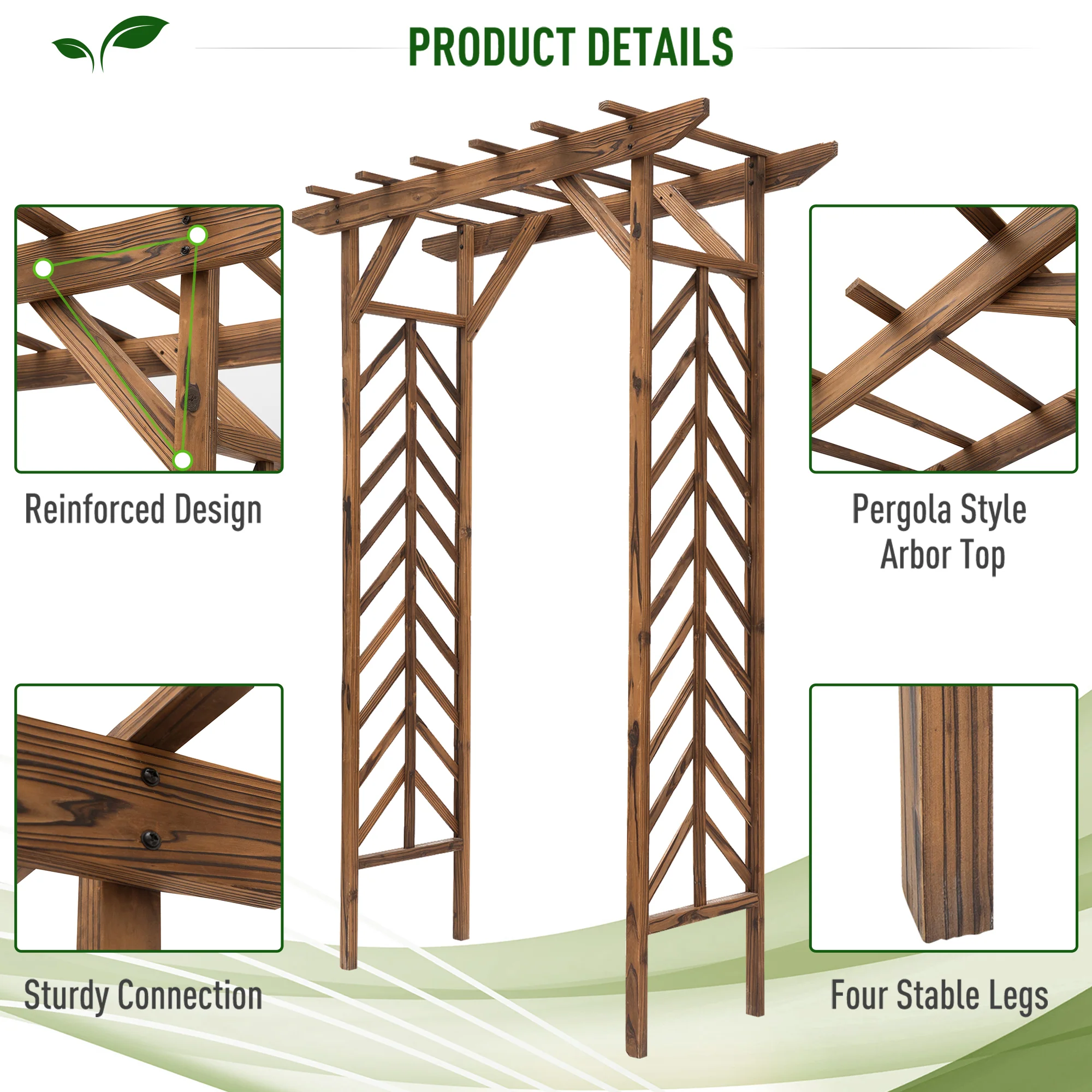 79" Wooden Garden Trellis with Arched Pergola Roof Design for Climbing Vines - Image 6