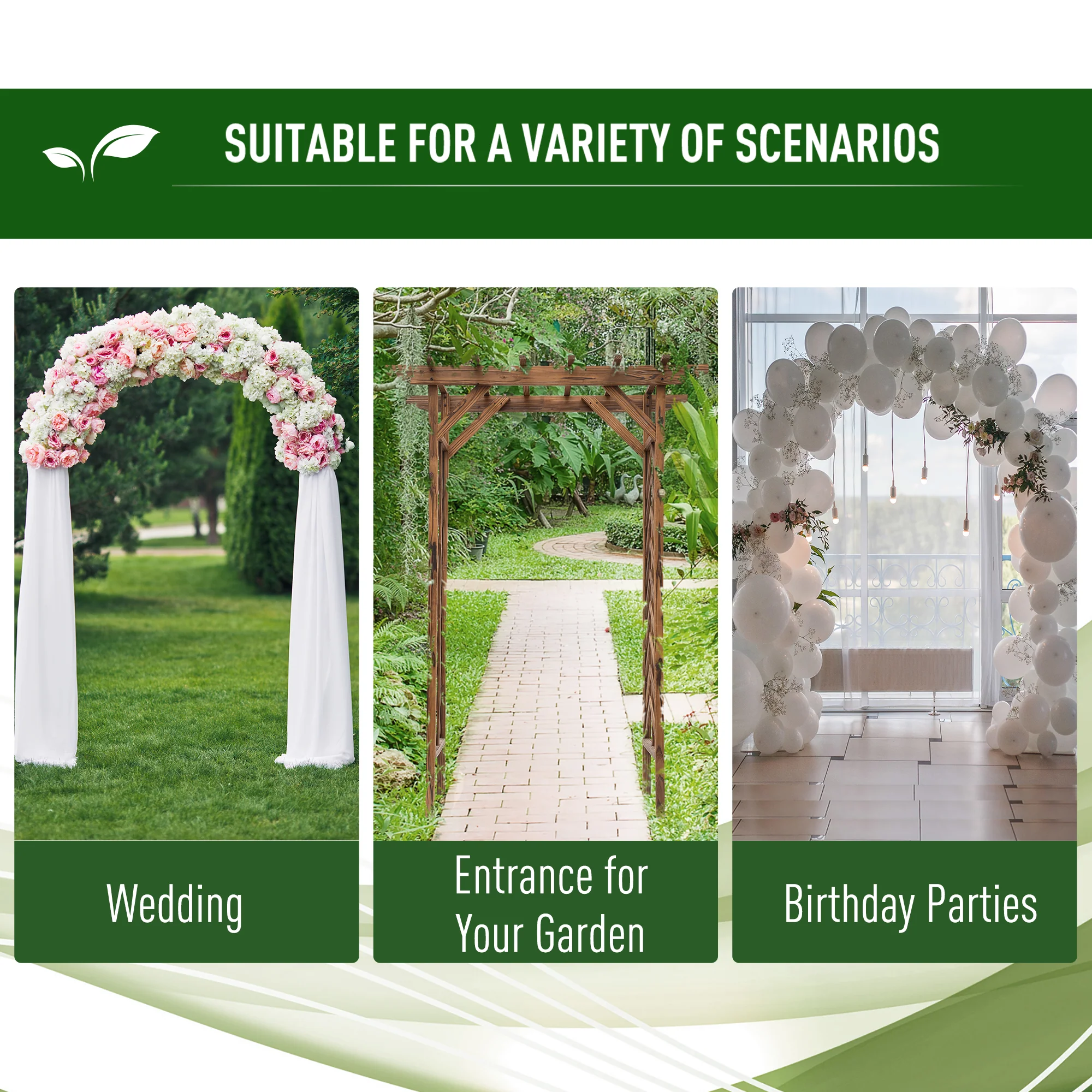 79" Wooden Garden Trellis with Arched Pergola Roof Design for Climbing Vines - Image 9