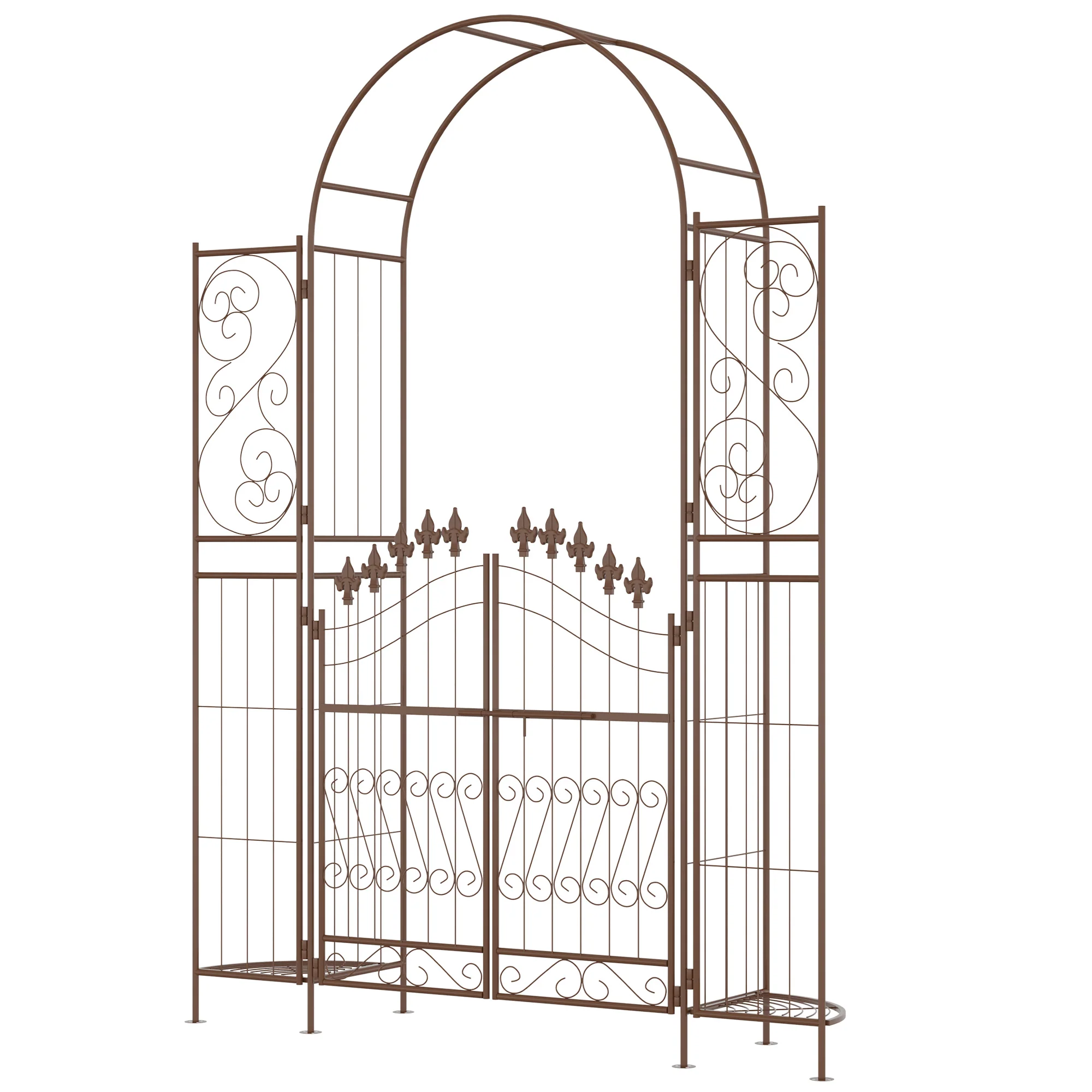 7ft Metal Garden Arch with Gate for Climbing Plants, Ceremony D¨|cor fot Garden, Brown - Image 2