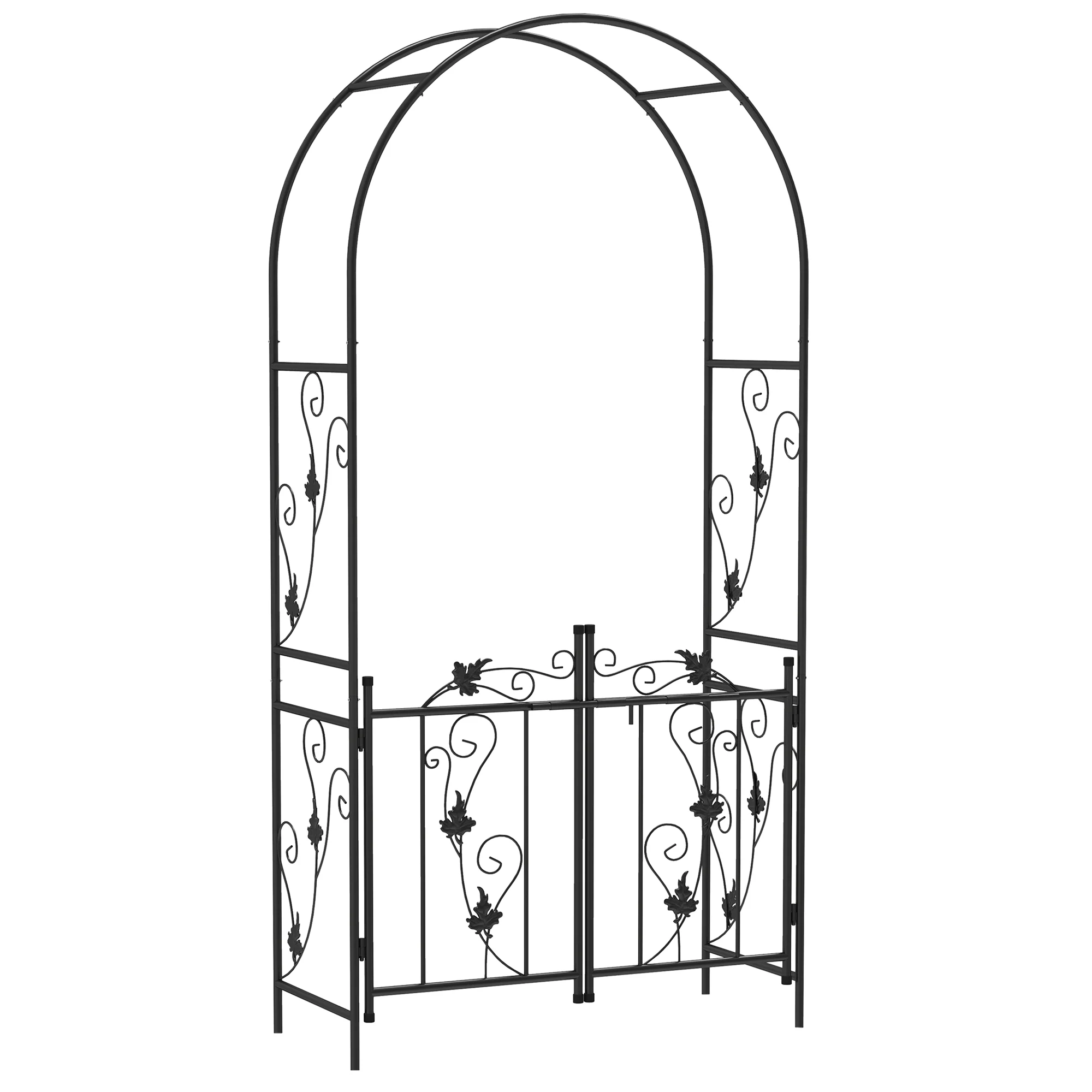 7ft Steel Garden Arch with Gate, Garden Arbor Trellis for Climbing Plants, Roses, Vines, Wedding Arch for Outdoor, Garden, Lawn, Backyard, Black - Image 12