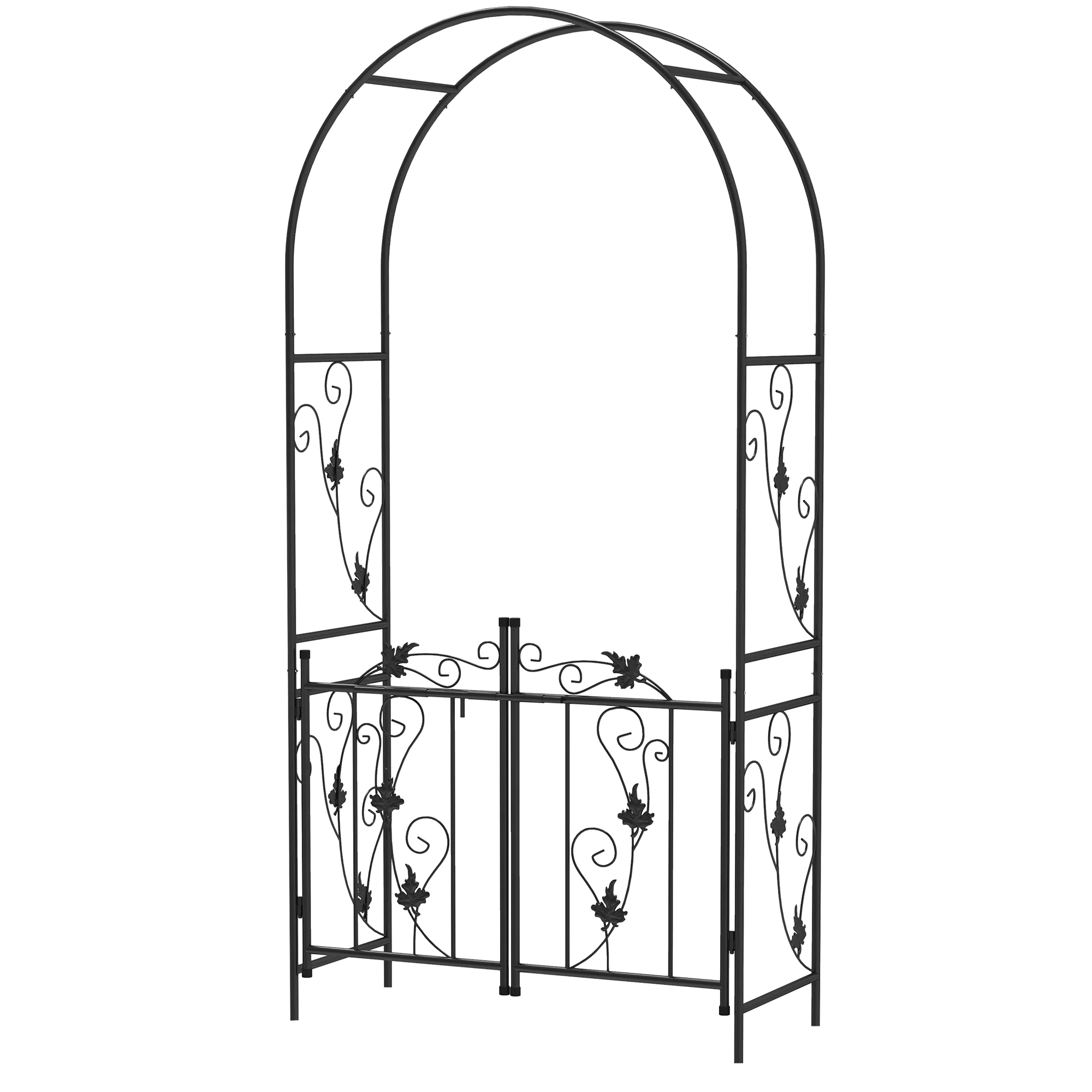 7ft Steel Garden Arch with Gate, Garden Arbor Trellis for Climbing Plants, Roses, Vines, Wedding Arch for Outdoor, Garden, Lawn, Backyard, Black - Image 2