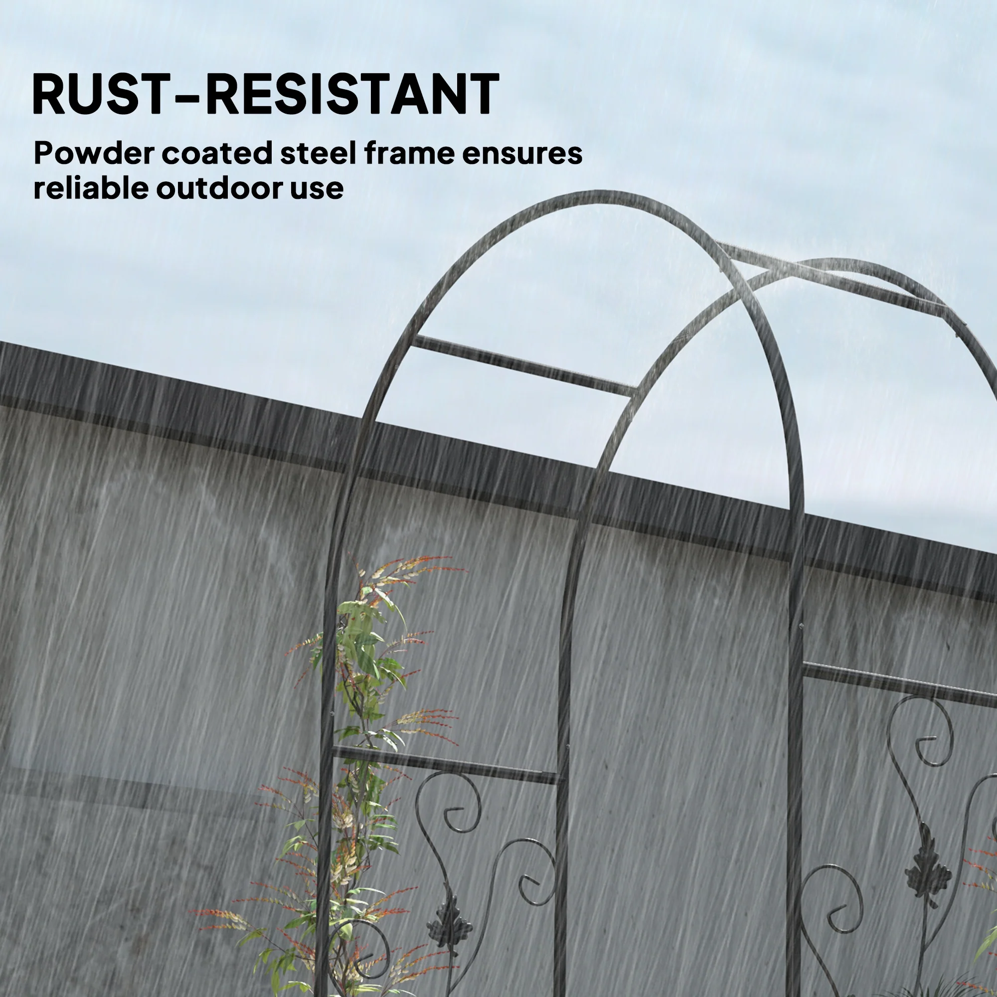 7ft Steel Garden Arch with Gate, Garden Arbor Trellis for Climbing Plants, Roses, Vines, Wedding Arch for Outdoor, Garden, Lawn, Backyard, Black - Image 7