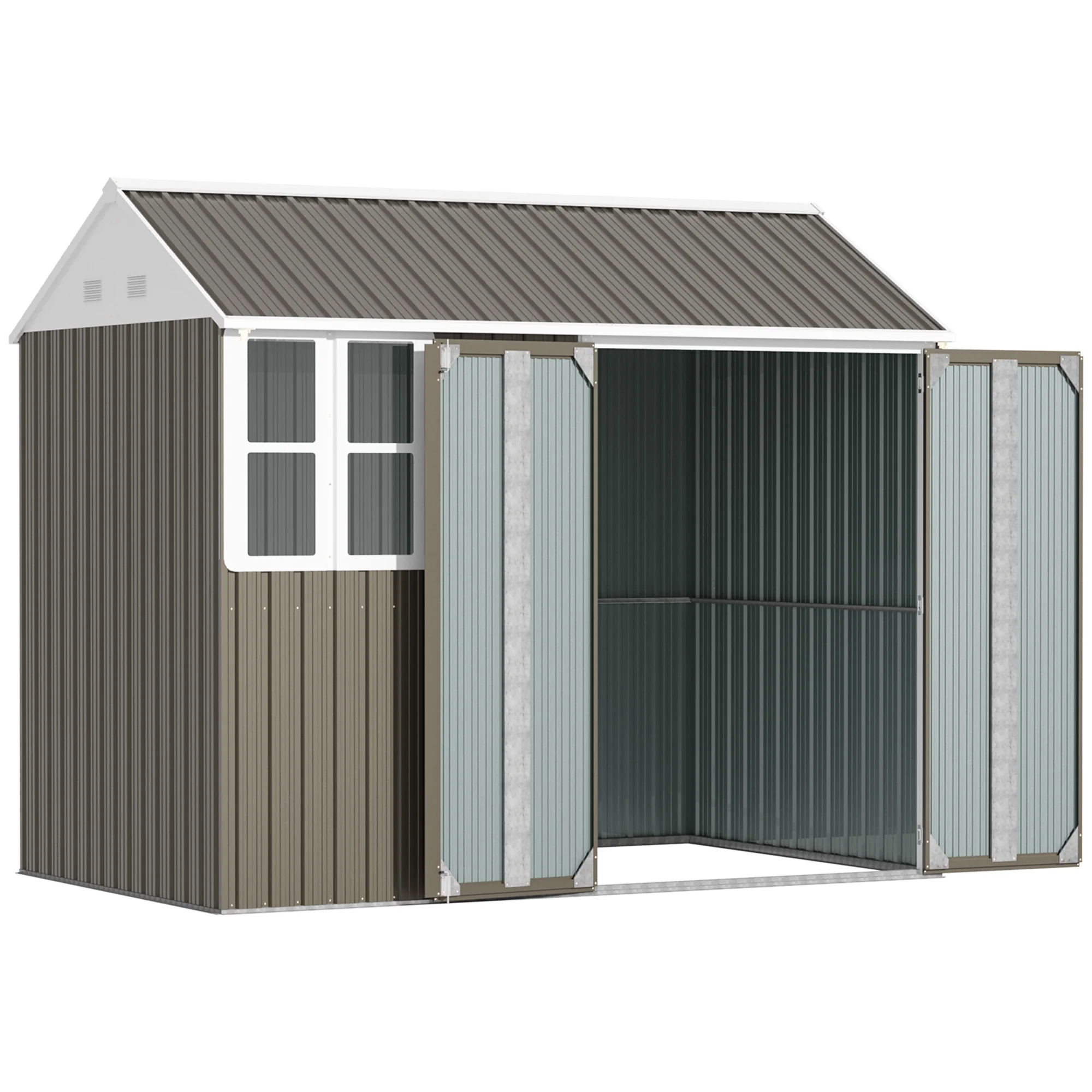 8.5' x 5.5' Metal Garden Storage Shed with Lockable Door & Window, Light Grey - Image 2