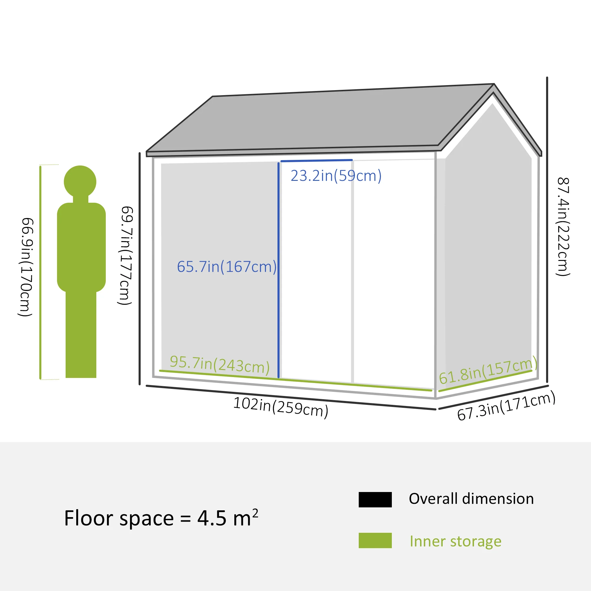 8.5' x 5.5' Metal Garden Storage Shed with Lockable Door & Window, Light Grey - Image 5