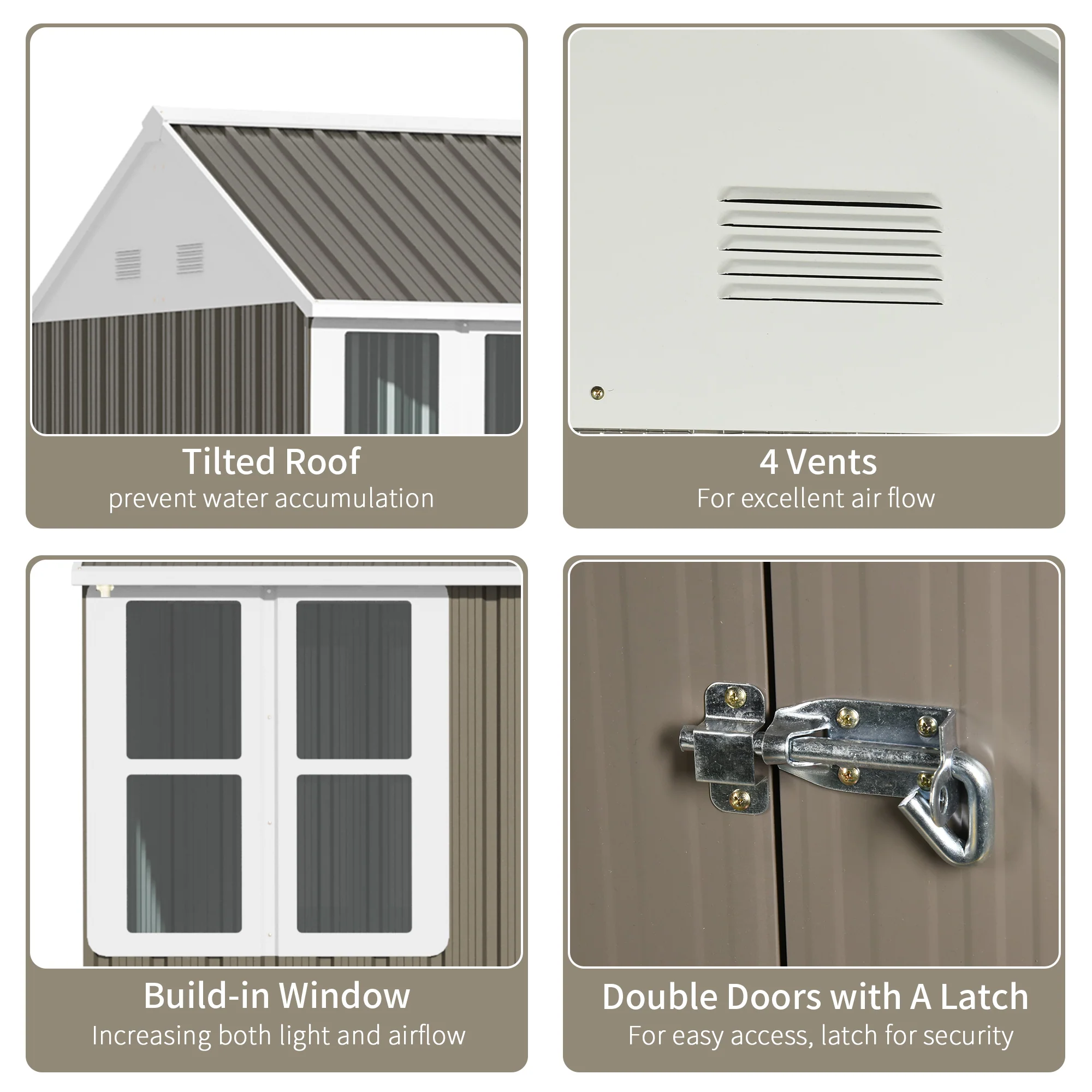 8.5' x 5.5' Metal Garden Storage Shed with Lockable Door & Window, Light Grey - Image 7