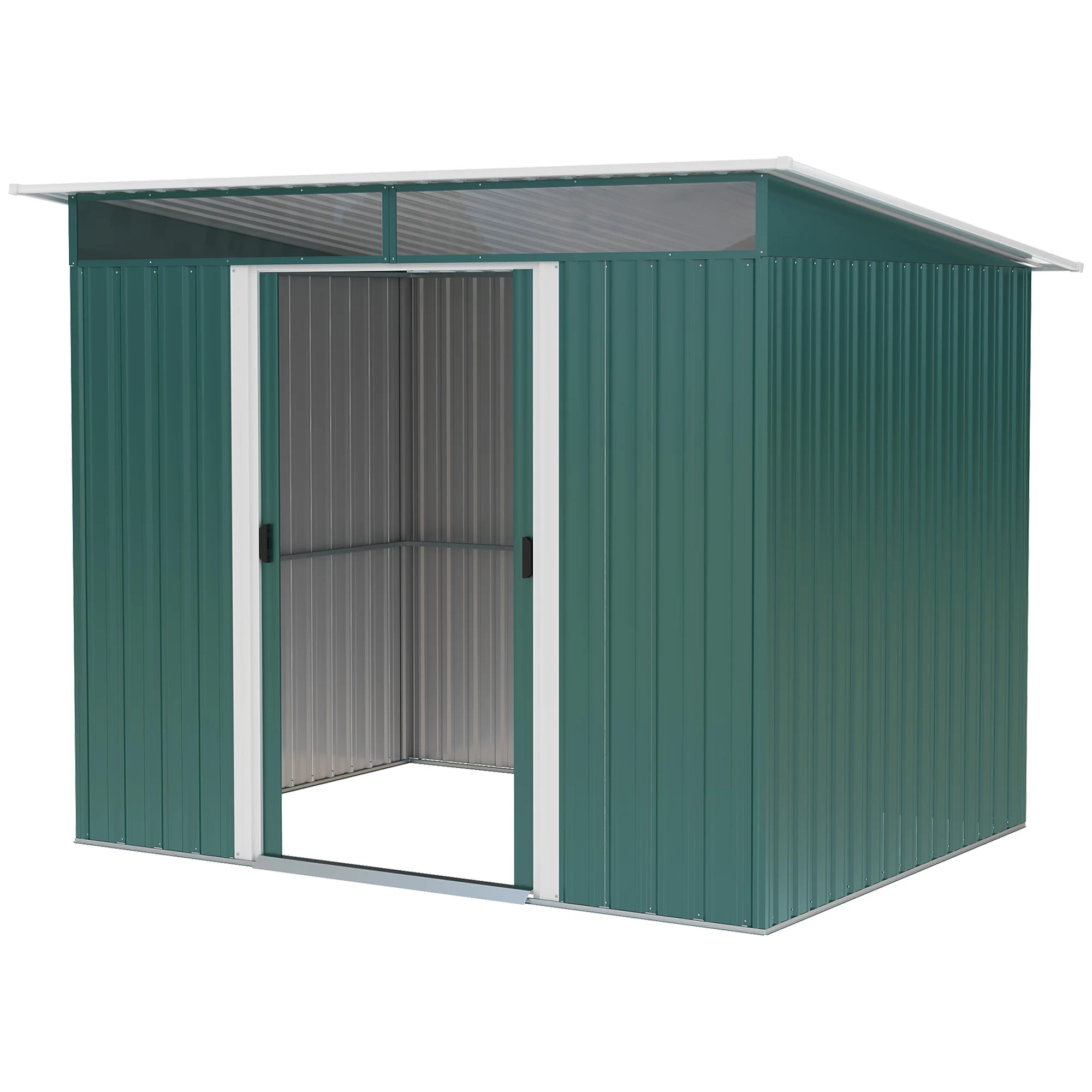 8.5' x 6' Metal Garden Shed with Skylight & Double Doors, Dark Green - Image 2