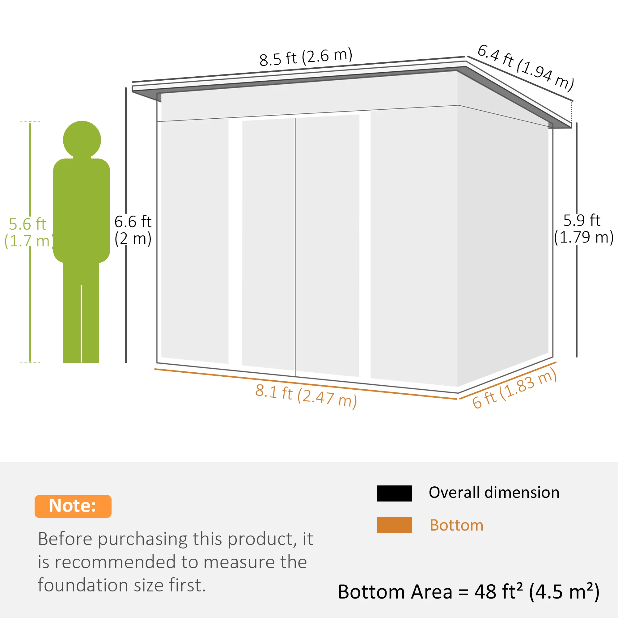 8.5' x 6' Metal Garden Shed with Skylight & Double Doors, Dark Grey - Image 5