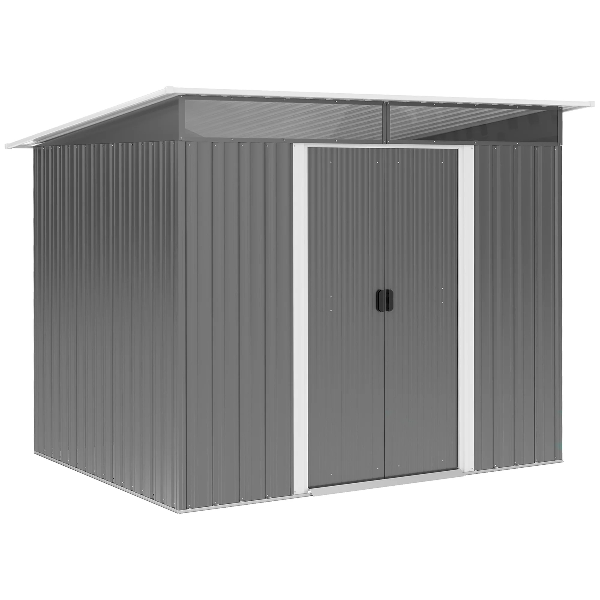 8.5' x 6' Metal Garden Shed with Skylight & Double Doors, Grey