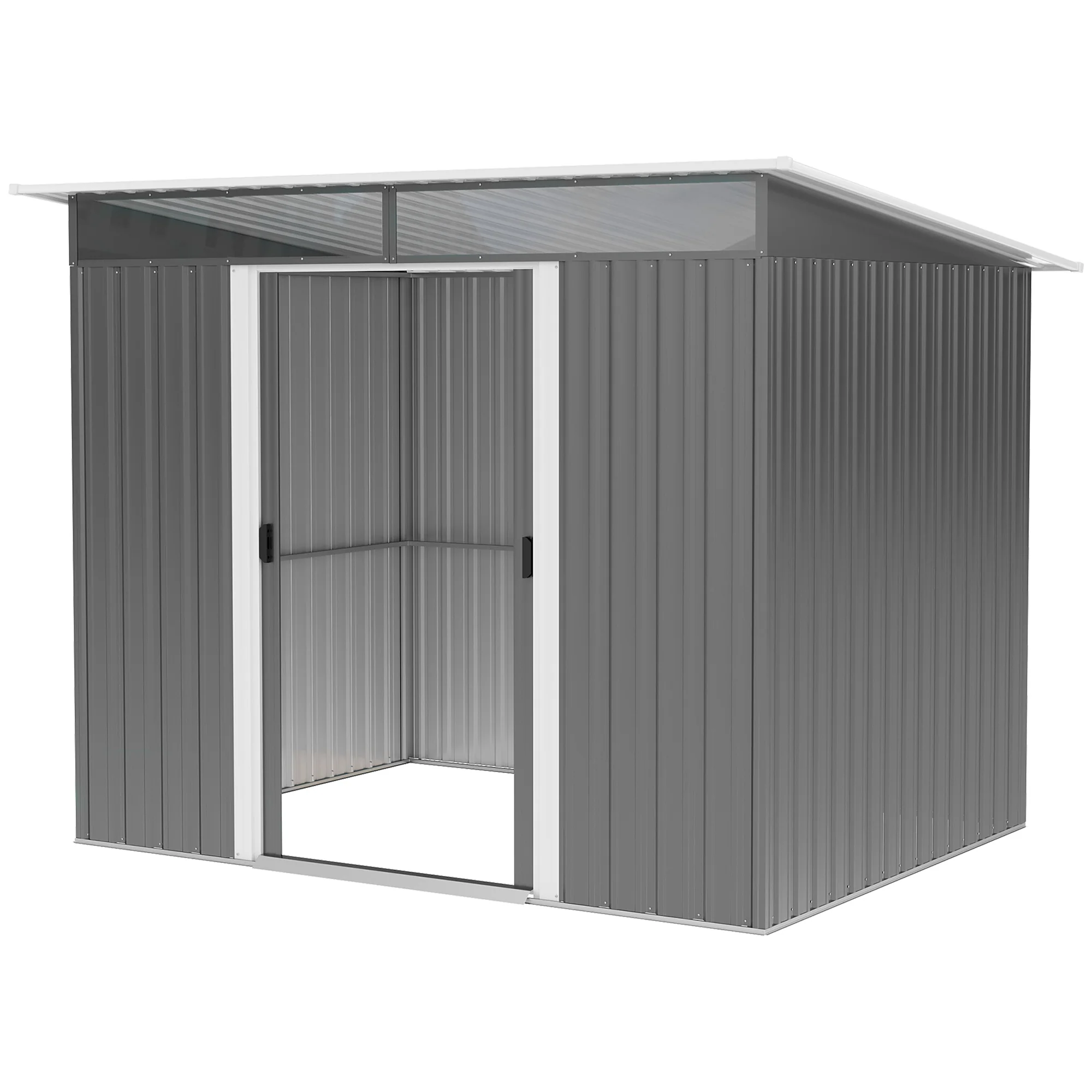 8.5' x 6' Metal Garden Shed with Skylight & Double Doors, Grey - Image 2