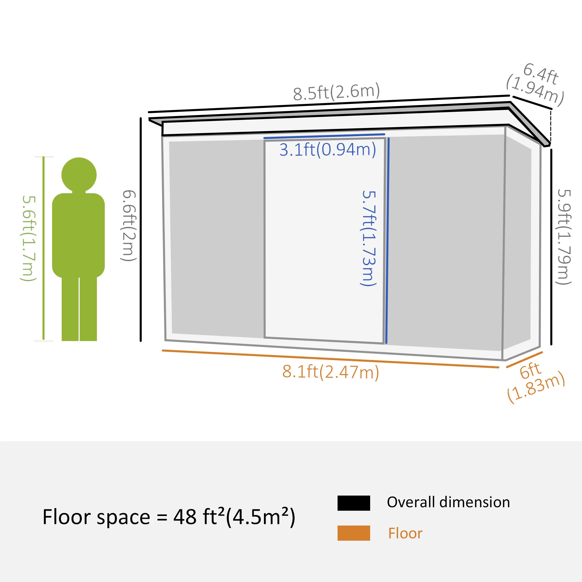 8.5' x 6' Metal Garden Shed with Skylight & Double Doors, Grey - Image 5
