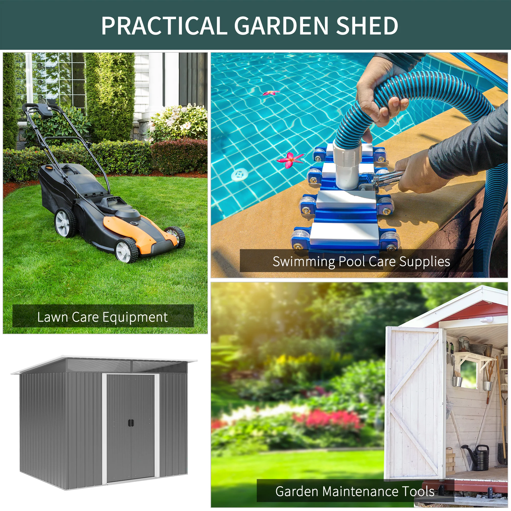 8.5' x 6' Metal Garden Shed with Skylight & Double Doors, Grey - Image 7