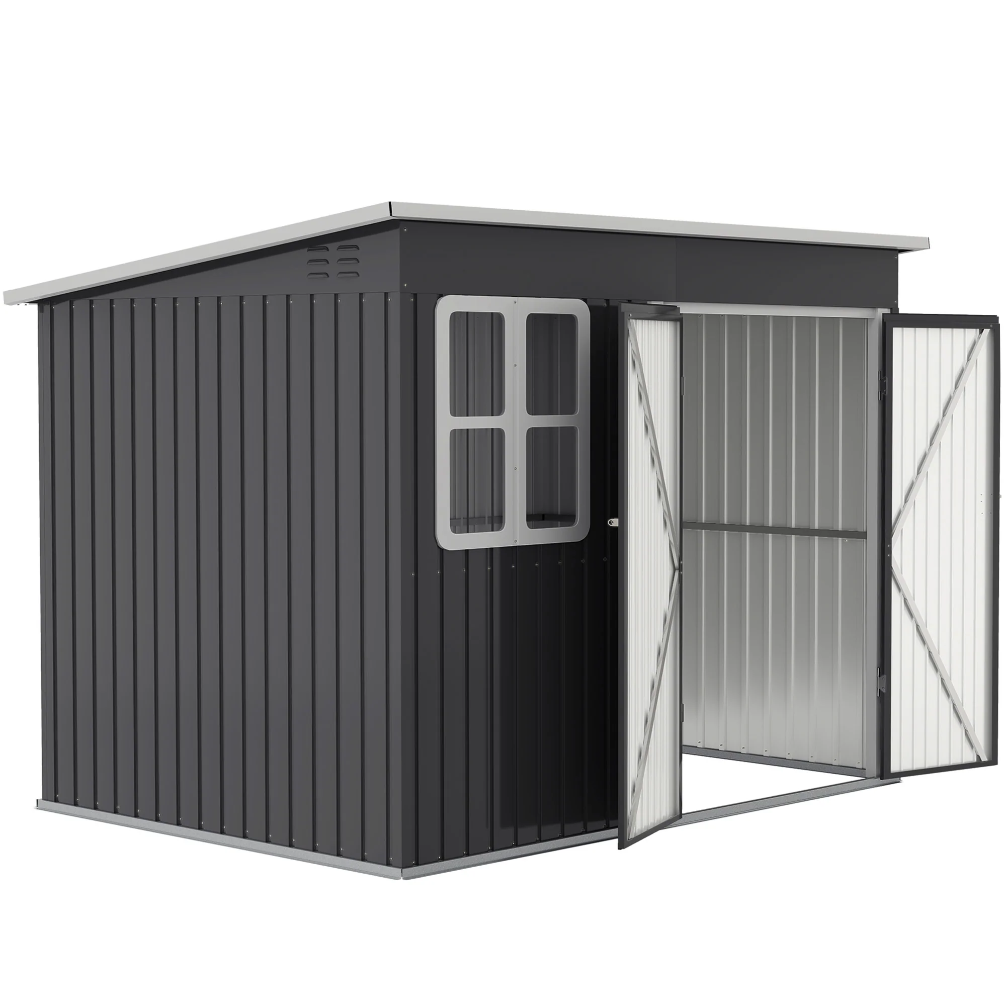 8.5' x 6' Galvanized Steel Outdoor Storage Shed with Window & Lockable Door, Dark Grey - Image 2