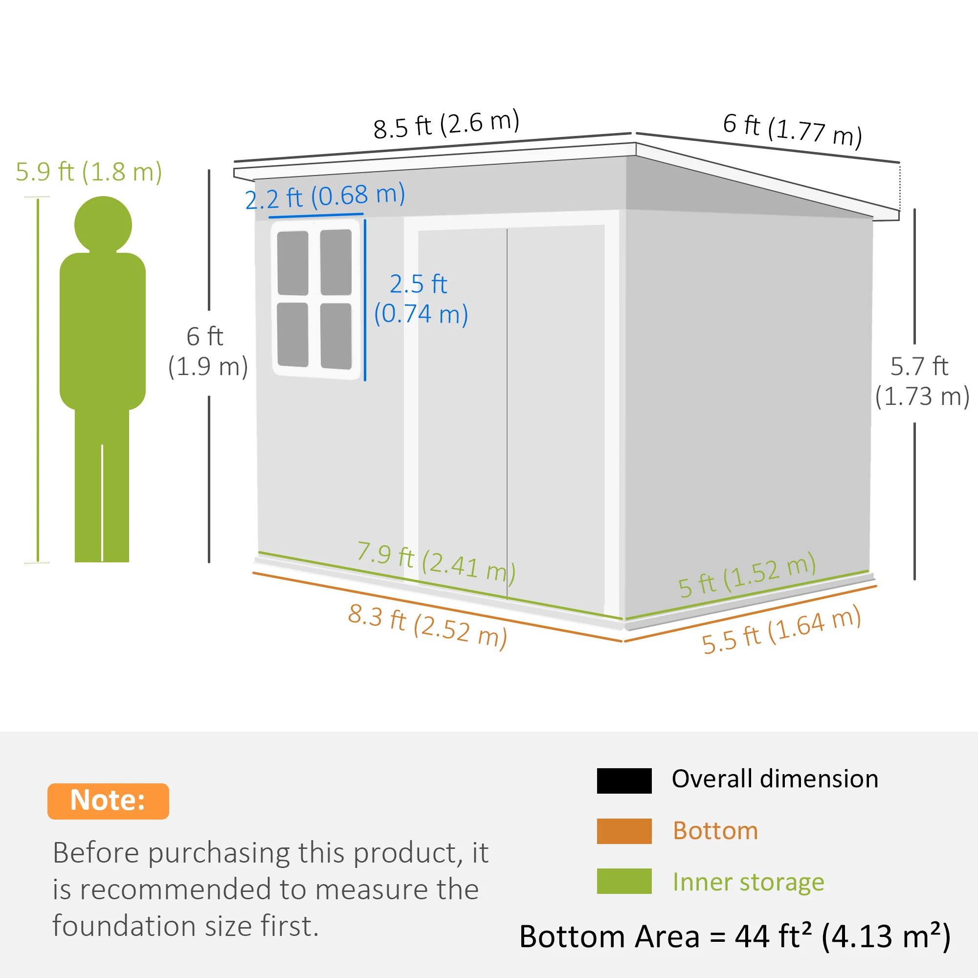 8.5' x 6' Galvanized Steel Outdoor Storage Shed with Window & Lockable Door, Dark Grey - Image 5