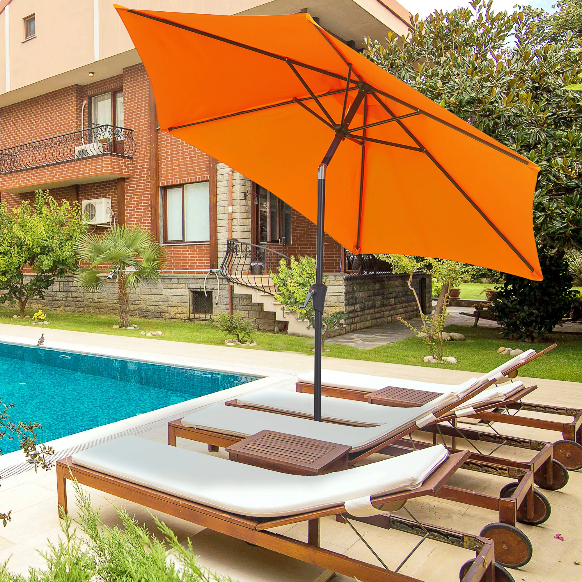 8.5ft Patio Umbrella with Crank Handle and Tilt, Orange - Image 3