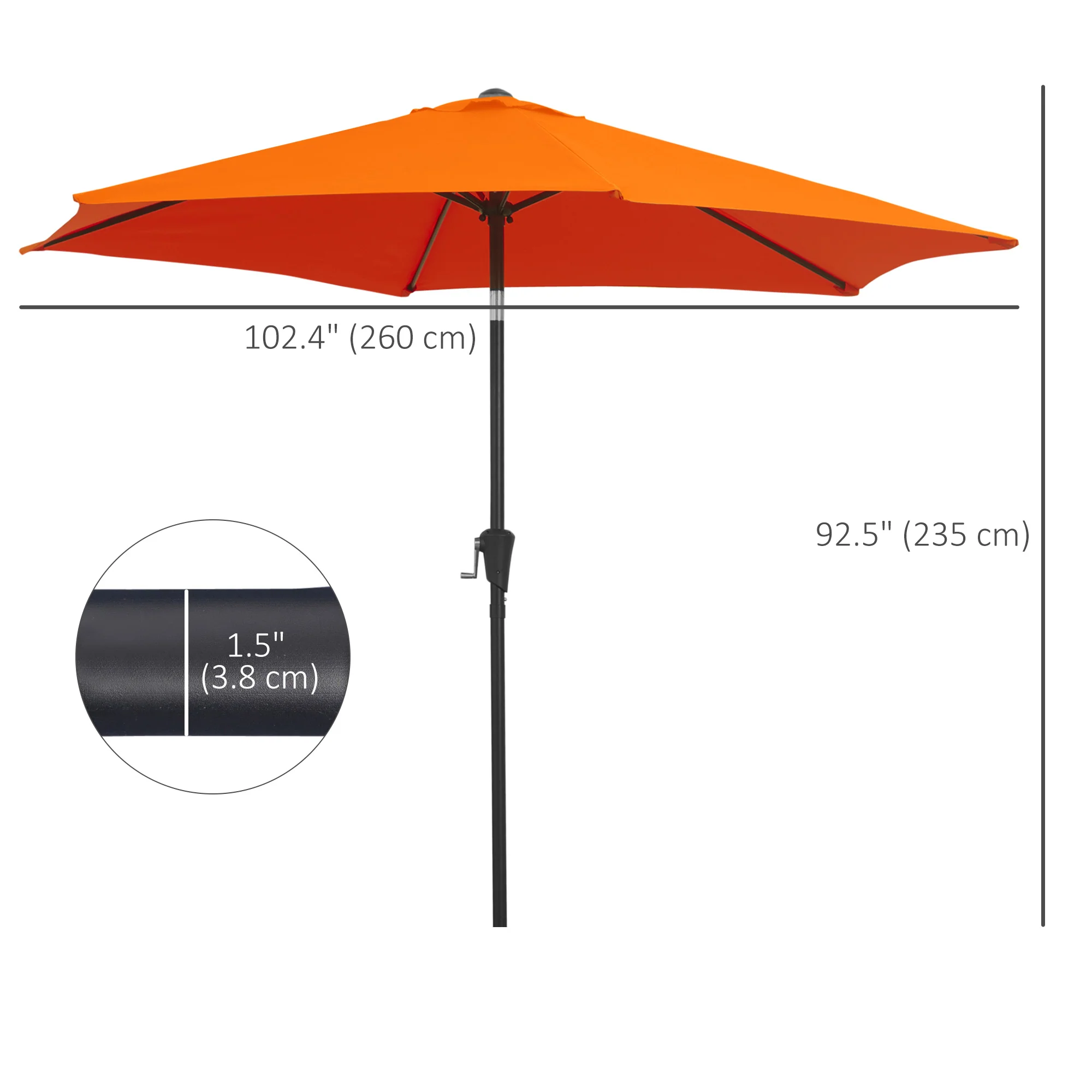 8.5ft Patio Umbrella with Crank Handle and Tilt, Orange - Image 5