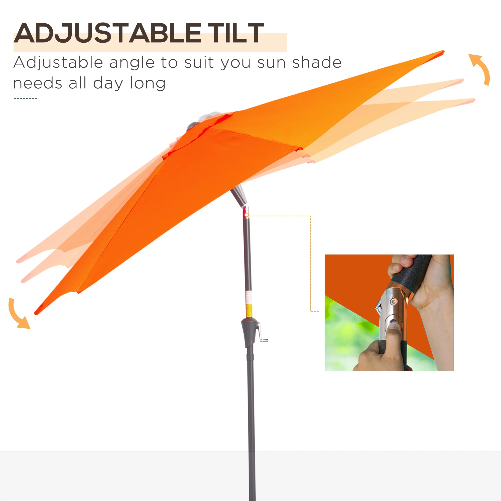 8.5ft Patio Umbrella with Crank Handle and Tilt, Orange - Image 6