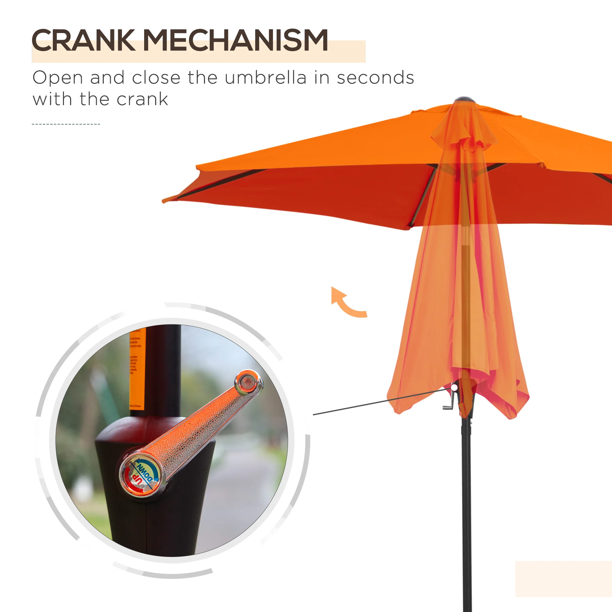 8.5ft Patio Umbrella with Crank Handle and Tilt, Orange - Image 7