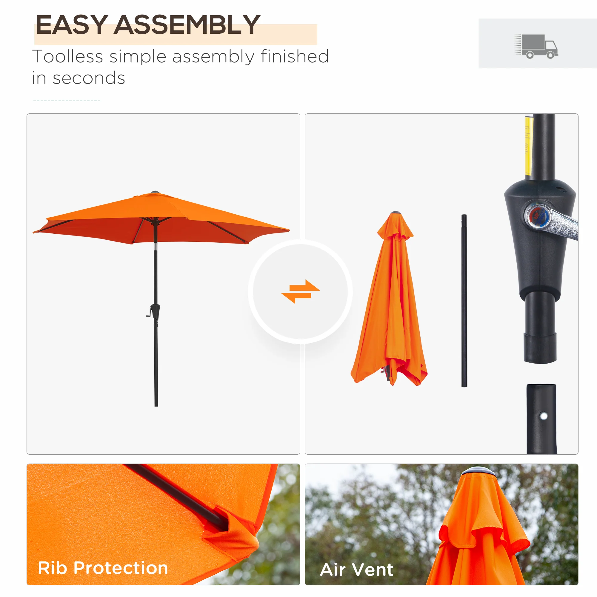 8.5ft Patio Umbrella with Crank Handle and Tilt, Orange - Image 8