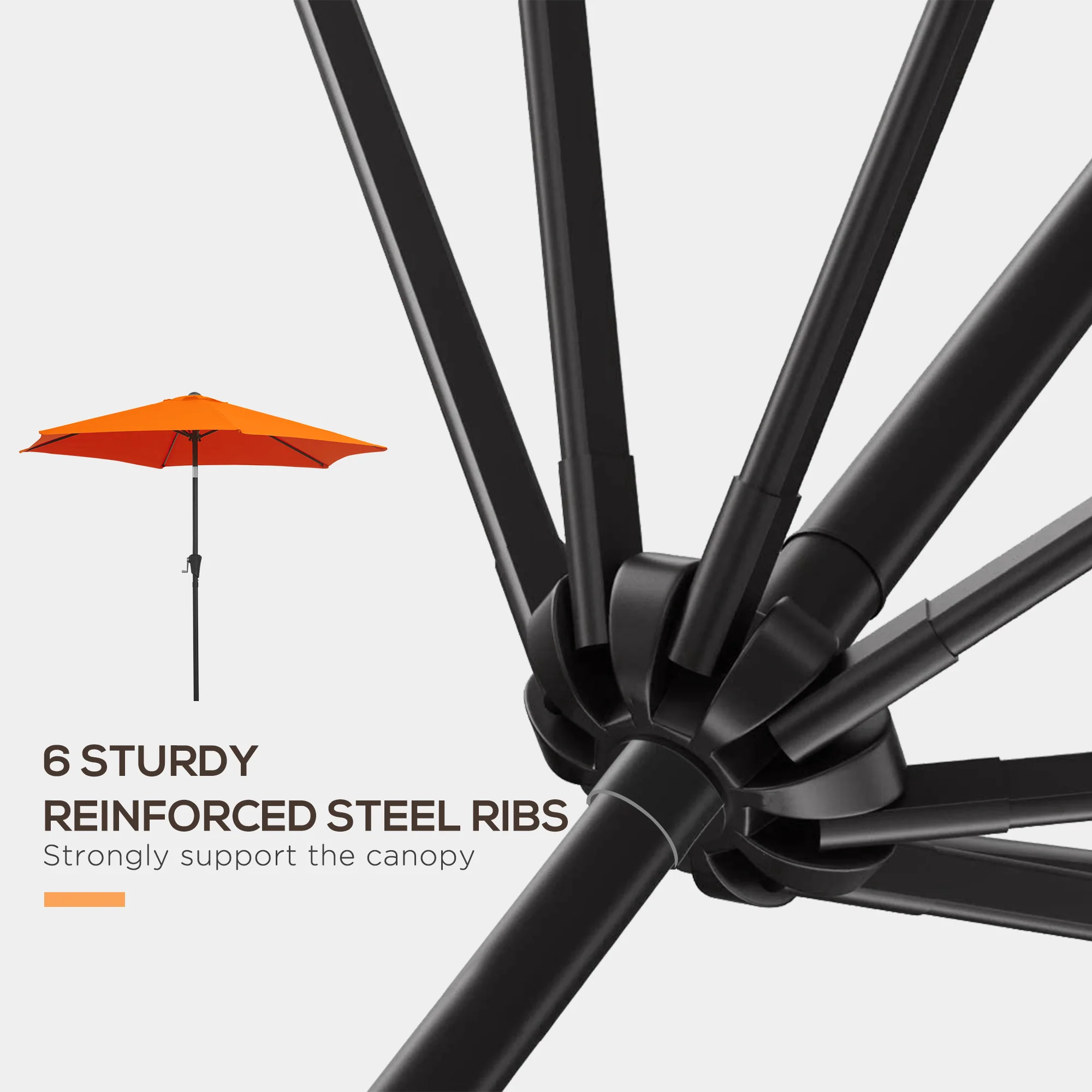 8.5ft Patio Umbrella with Crank Handle and Tilt, Orange - Image 9