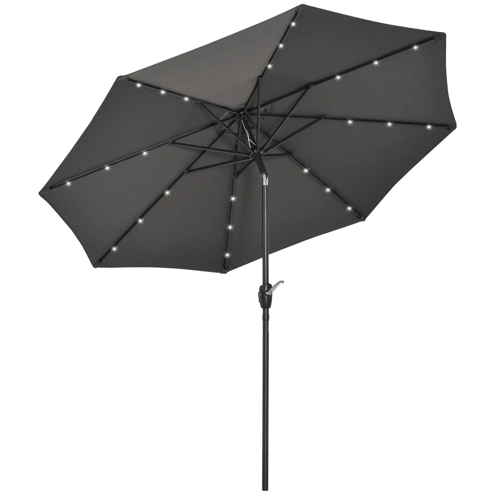 8.8' Solar Powered Patio Umbrella with LED Lights and Tilt, Dark Grey - Image 12