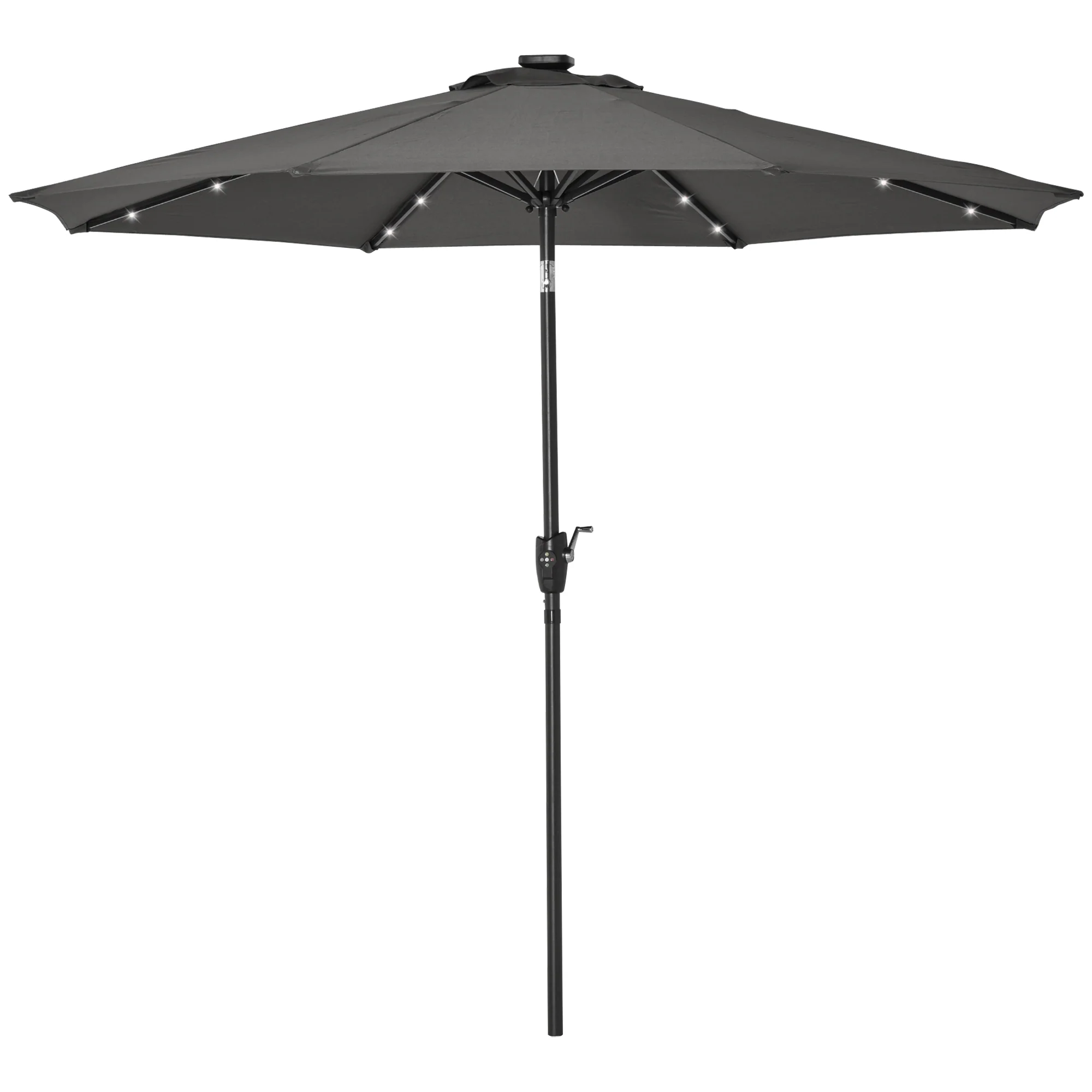 8.8' Solar Powered Patio Umbrella with LED Lights and Tilt, Dark Grey - Image 2